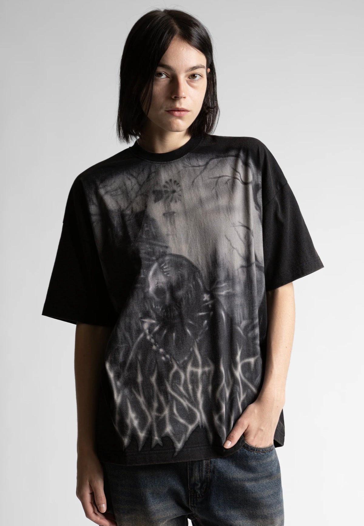 Wasted Paris Chainsaw Boxy Faded Black T-Shirt | Women-Image