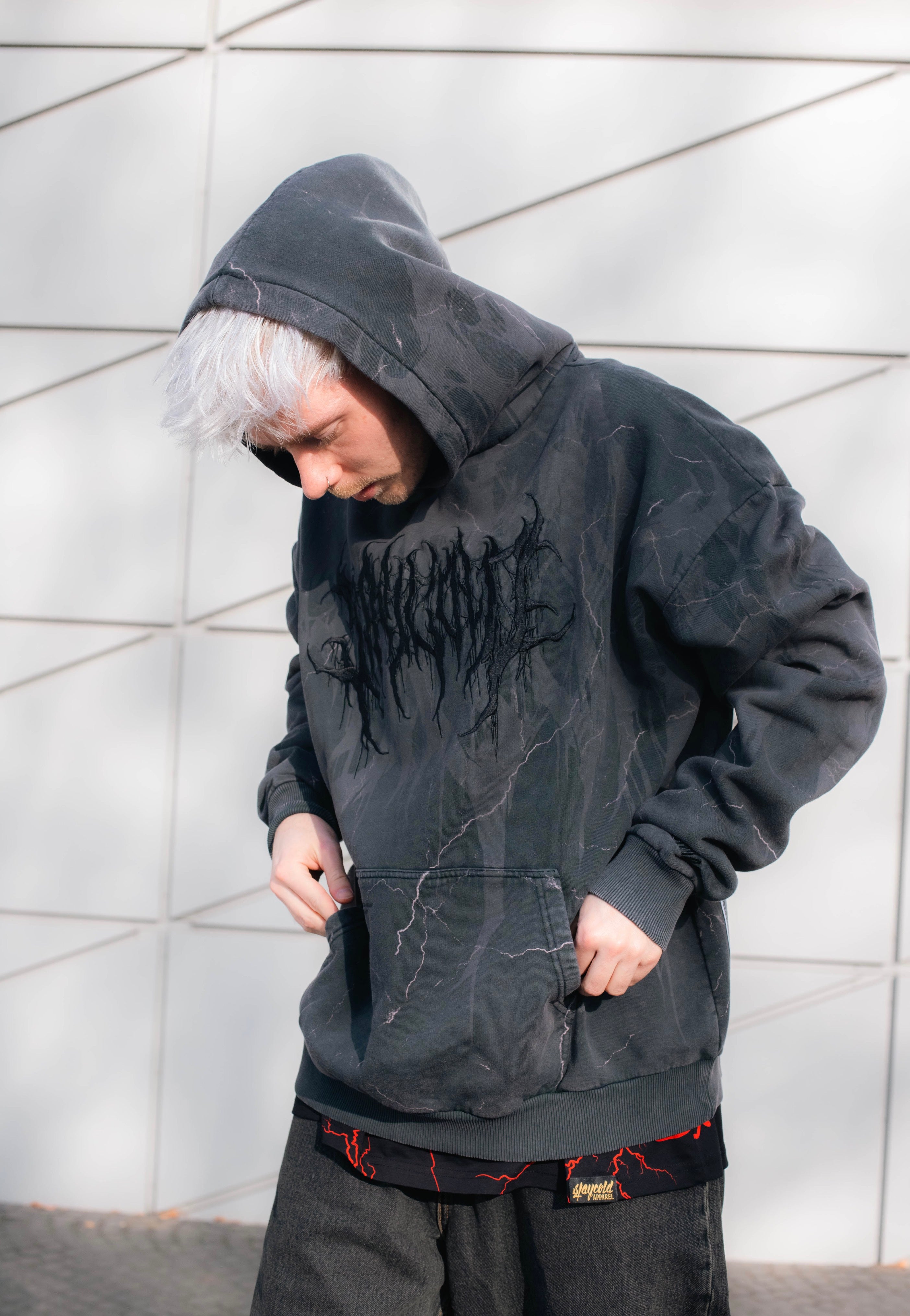 Stay Cold Apparel - Bloodshot Heavy Oversized Black Acid - Hoodie | Men-Image