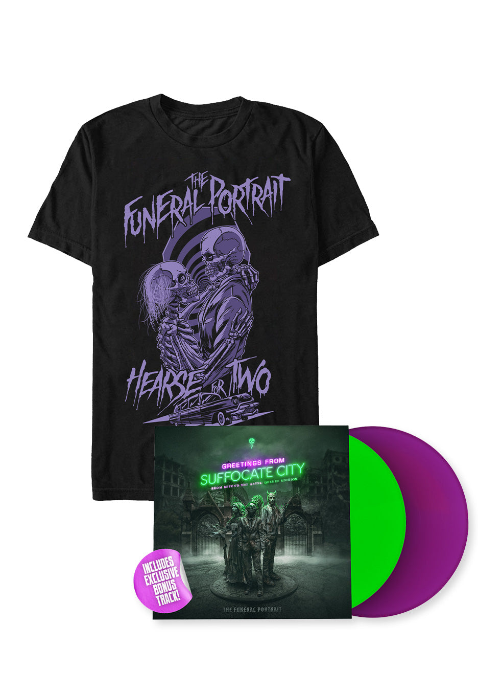 The Funeral Portrait - Greeting From Suffocate City (Deluxe) Hearse T-Shirt - Colored 2 Vinyl Special Pack
