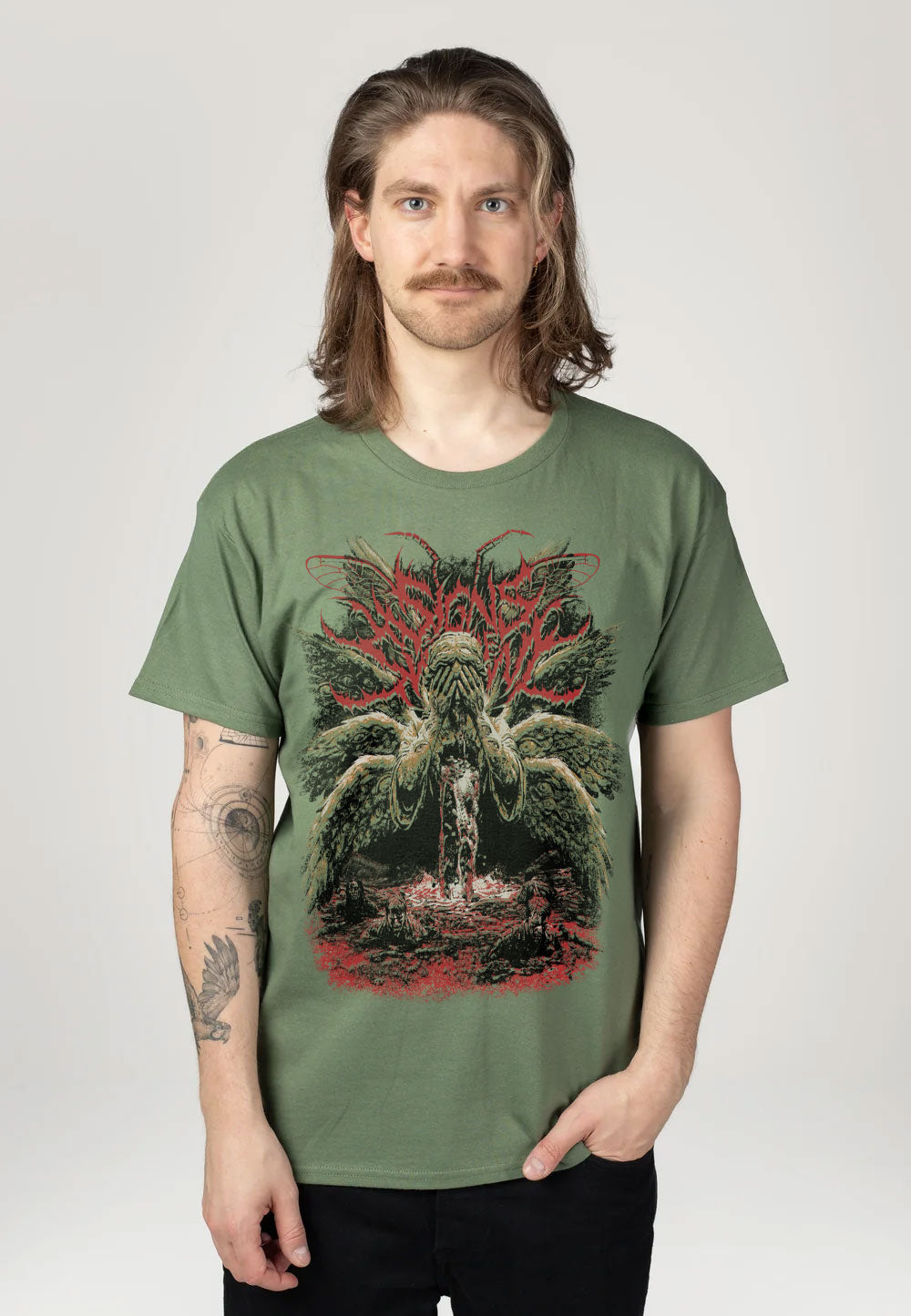 Signs Of The Swarm Summer Tour 2026 Military Green T-Shirt | Men-Image