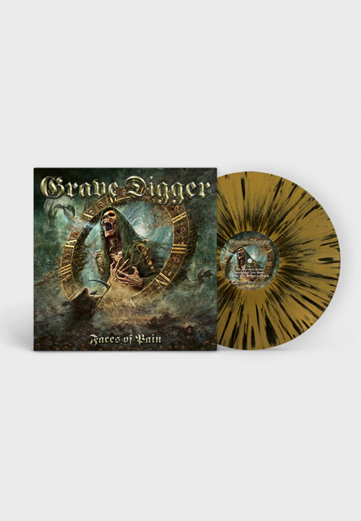 Grave Digger Faces Of Pain Ltd. Gold w/ Black Splattered Vinyl | Neutral-Image