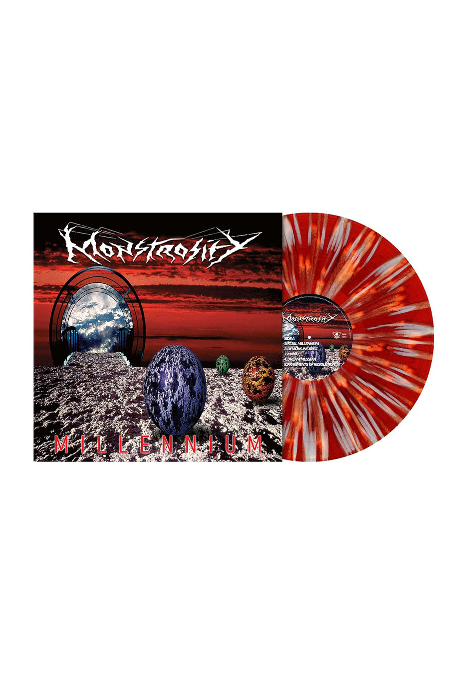 Monstrosity Millennium Ltd. Dahlia Red w/ Orange/White Splattered Vinyl | Neutral-Image