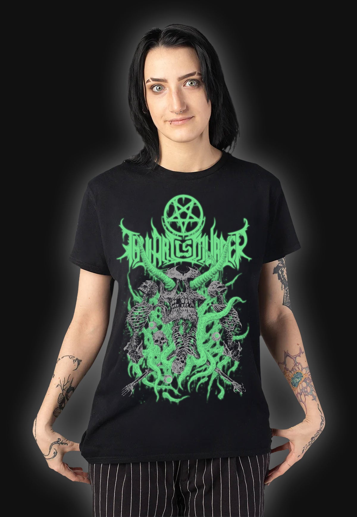 Thy Art Is Murder Skull Limited Glow In Dark T-Shirt | Women-Image