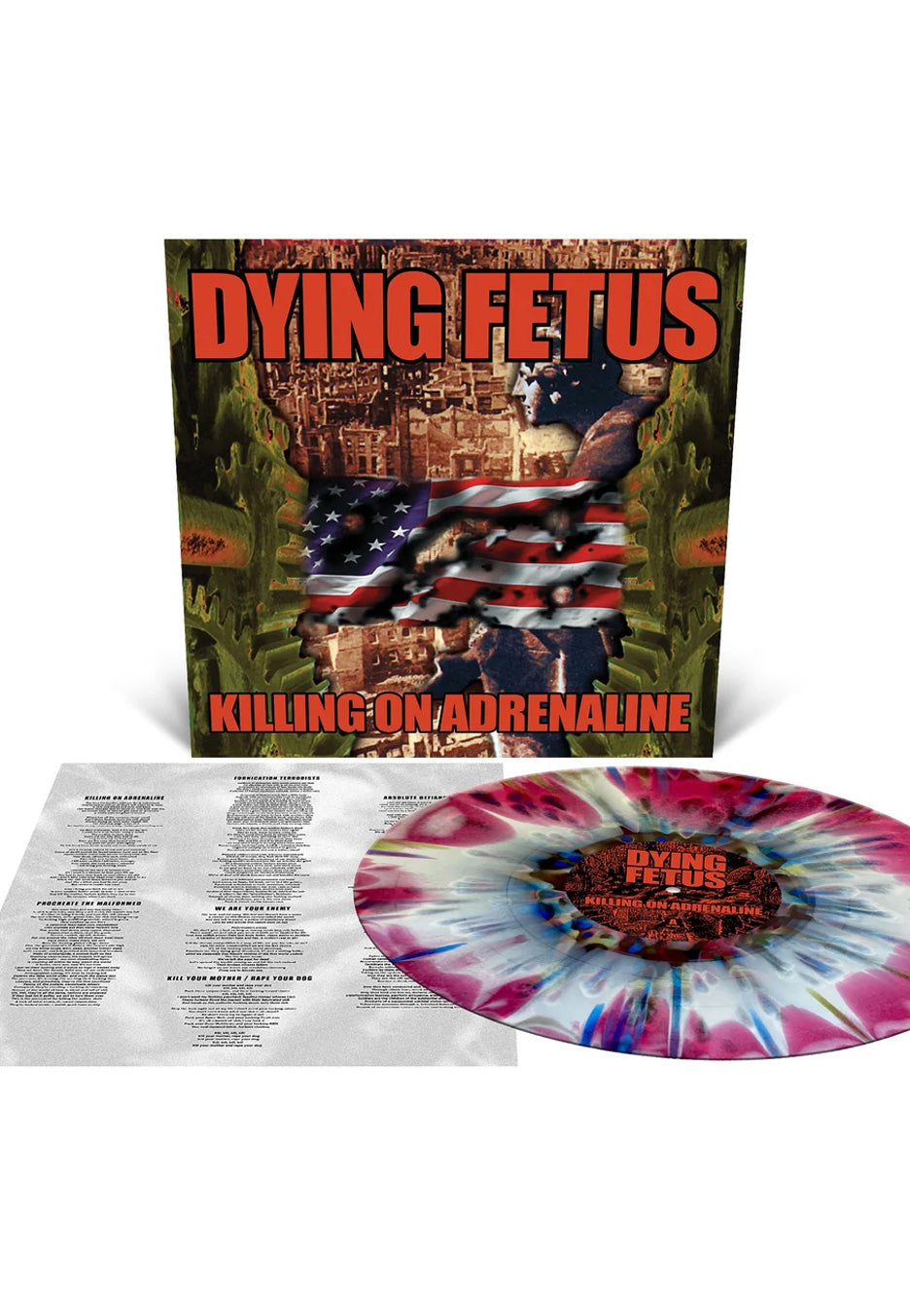 Dying Fetus Killing On Adrenaline Ltd. Black Ice/White/Red w/ Sky Blue/Cobalt Blue/Green Splattered Vinyl | Neutral-Image