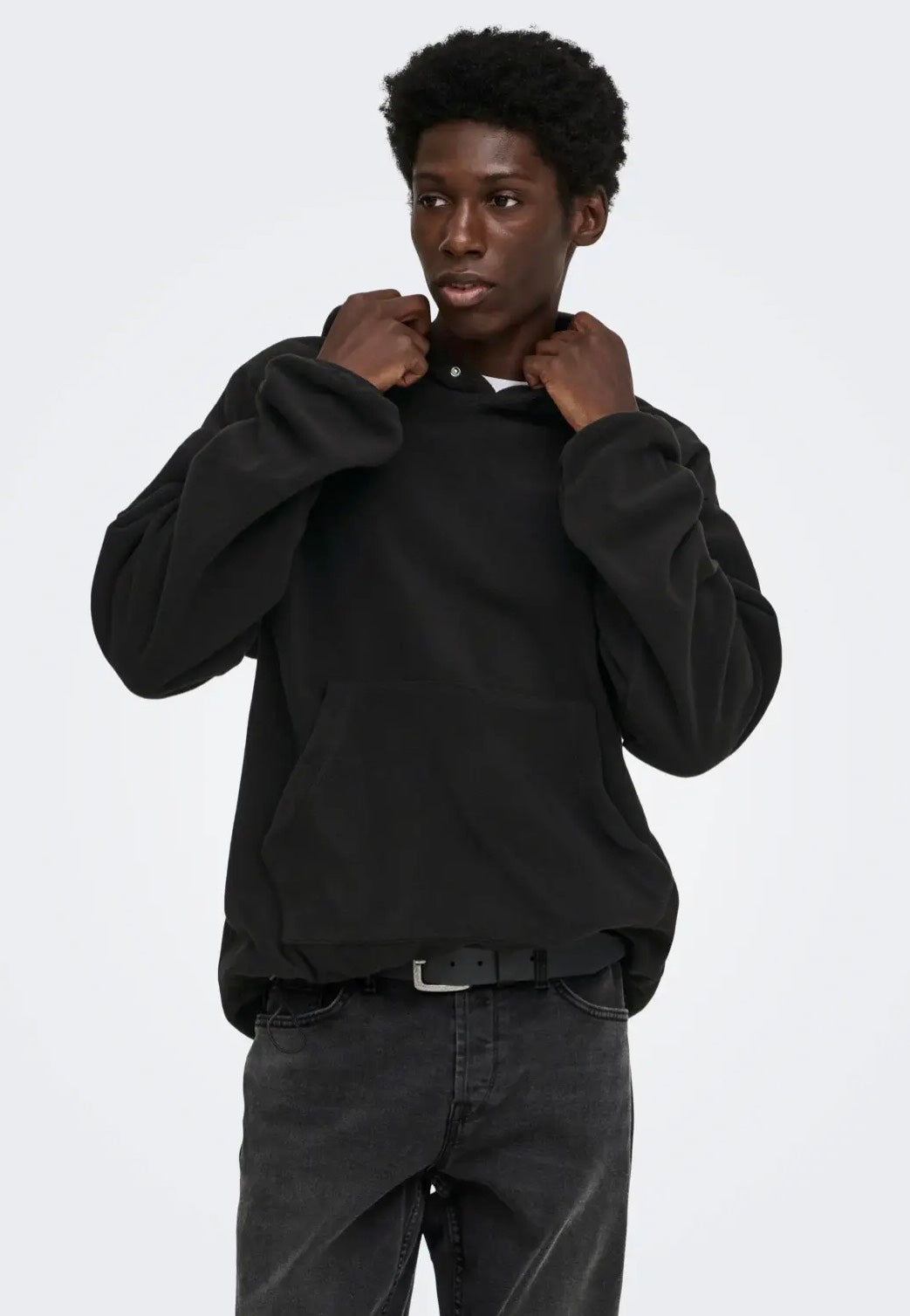Only & Sons Hunter Fleece Black Mikina s kapucí | Men-Image