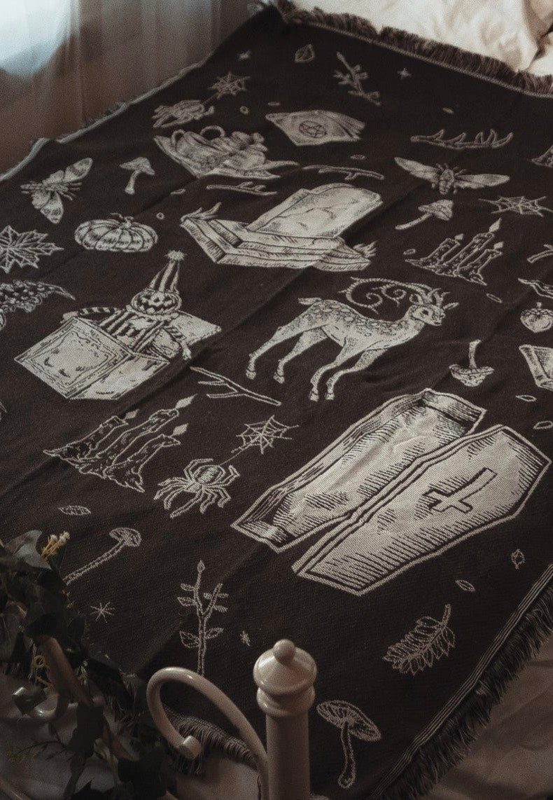 Lively Ghosts The 'Cottage Witch' Black Tapestry | Neutral-Image