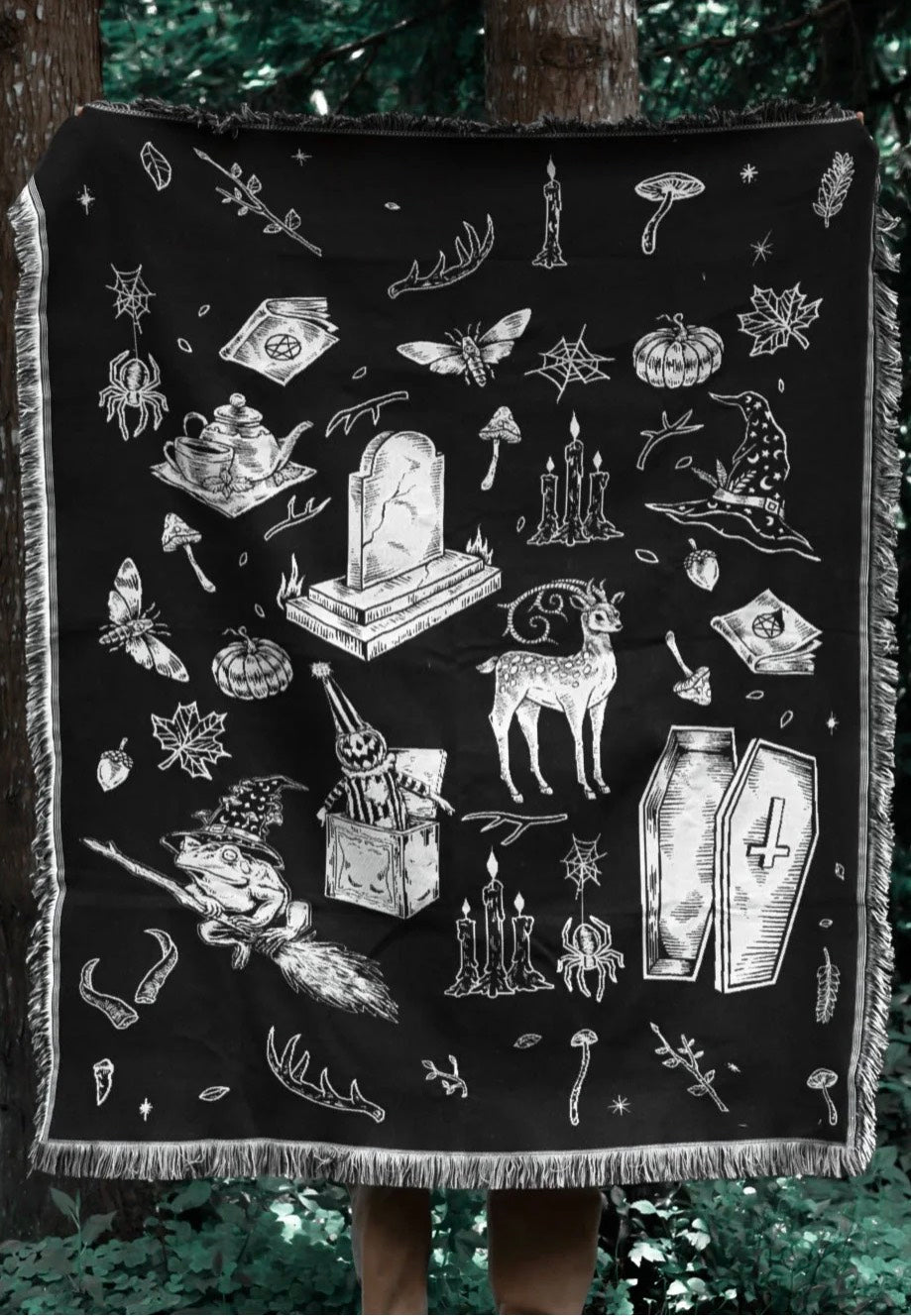 Lively Ghosts The 'Cottage Witch' Black Tapestry | Neutral-Image