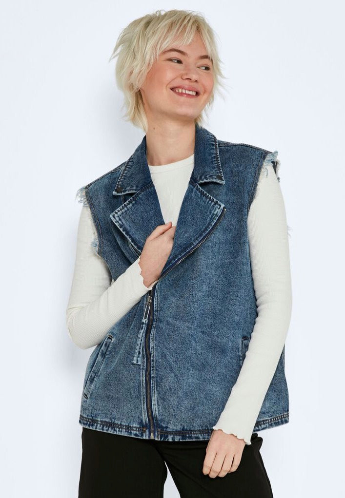 Noisy May - Donny Denim Biker Medium Blue Denim - Vest | Women-Image