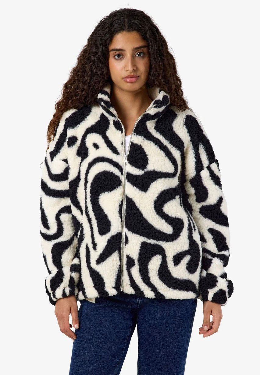 Noisy May Luca Check Soft Fleece Black/White Bunda | Women-Image