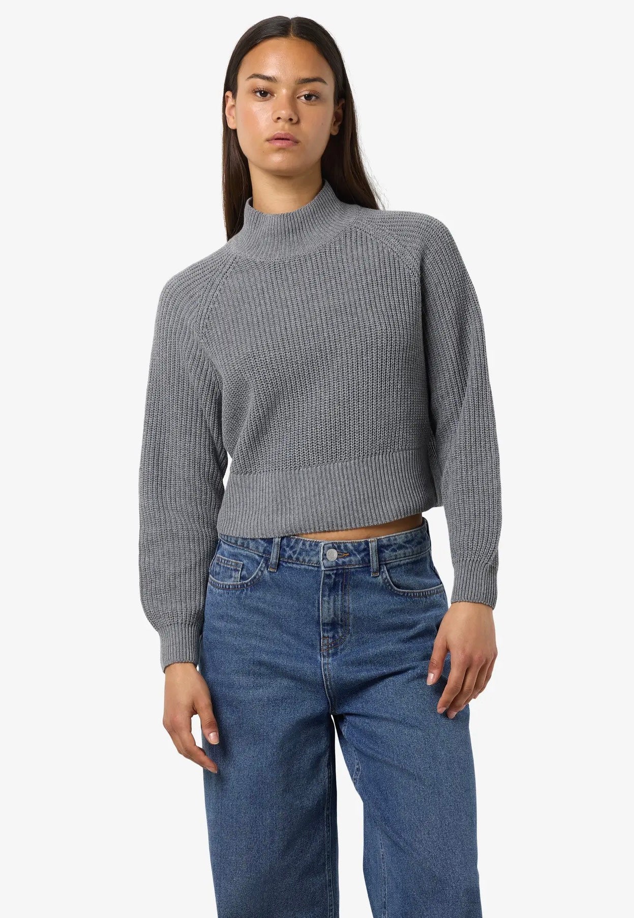 Noisy May - Dara L/S High Neck Medium Grey Melange - Pullover | Women-Image