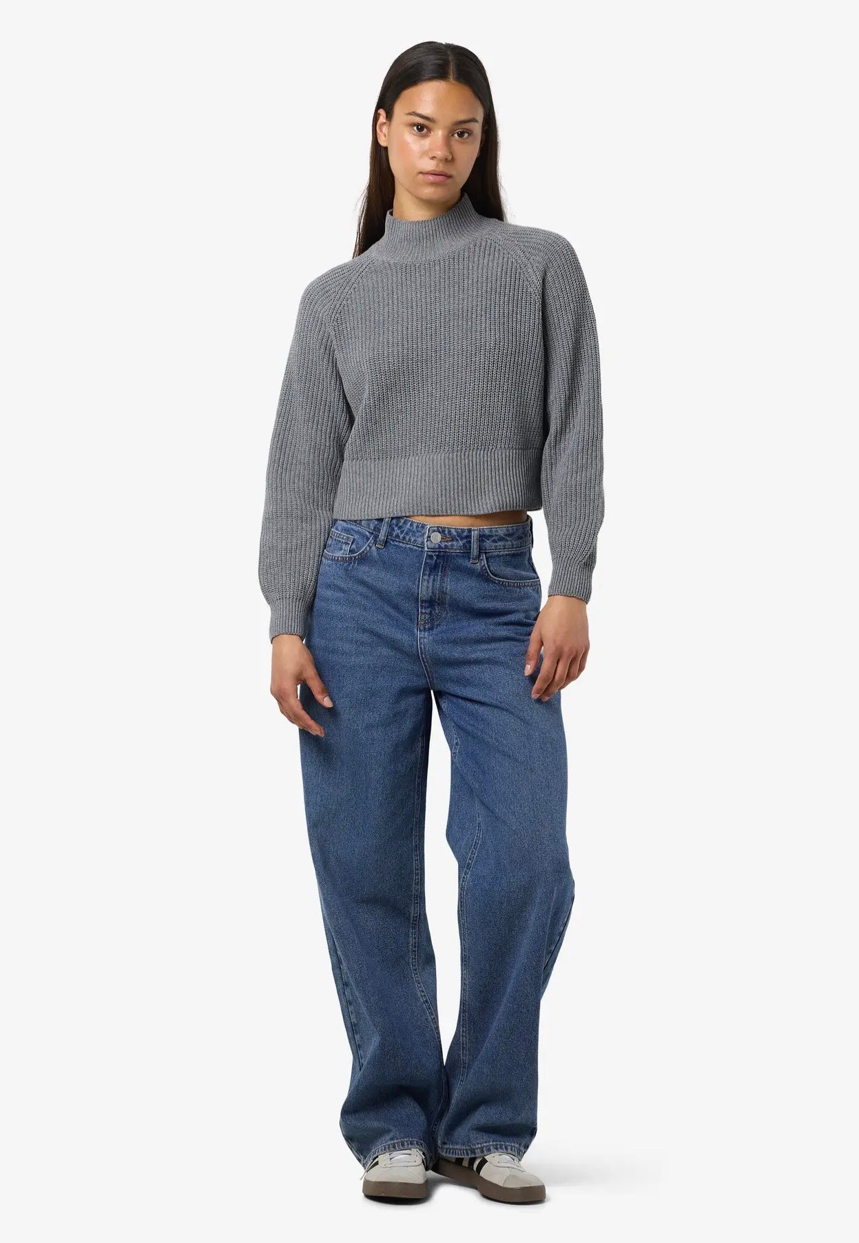 Noisy May - Dara L/S High Neck Medium Grey Melange - Pullover | Women-Image