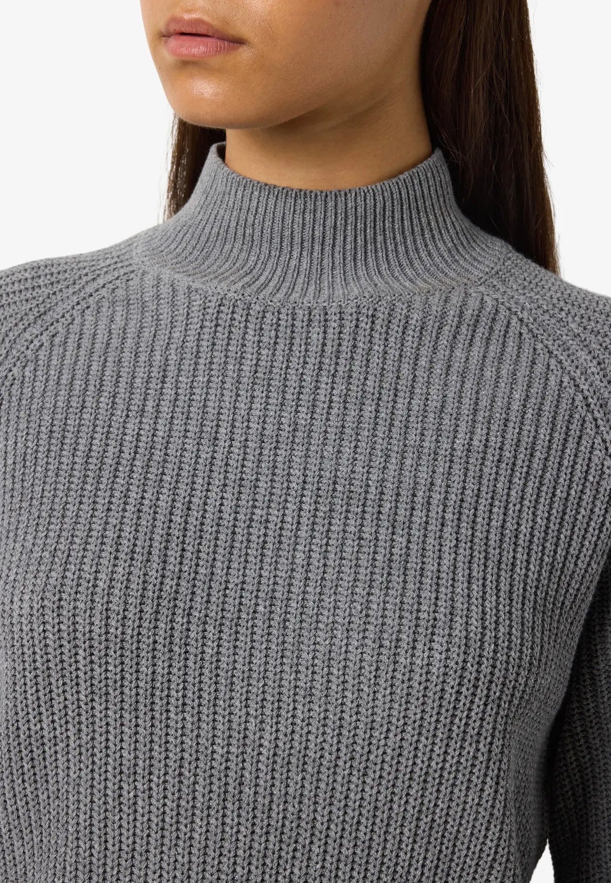 Noisy May - Dara L/S High Neck Medium Grey Melange - Pullover | Women-Image