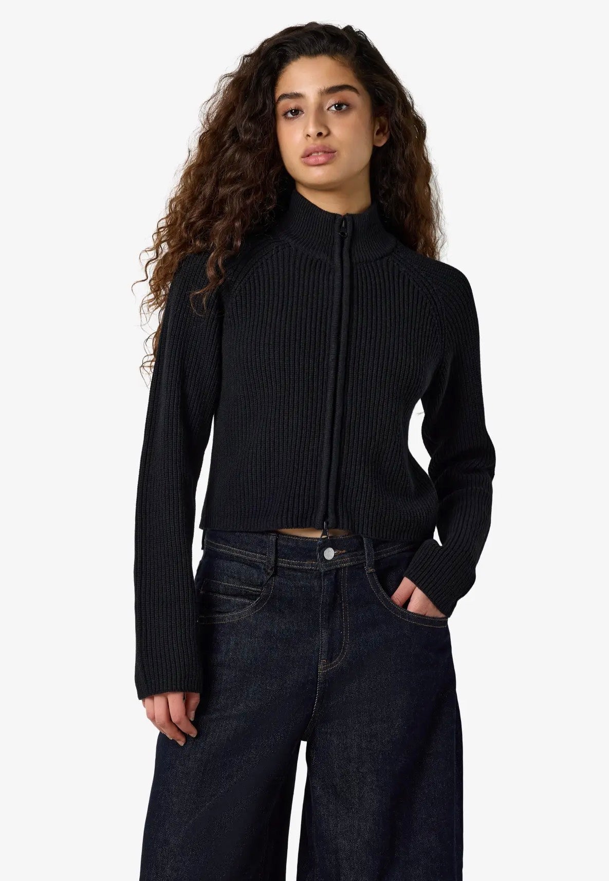 Noisy May Dara Zip Knit Black Cardigan | Women-Image