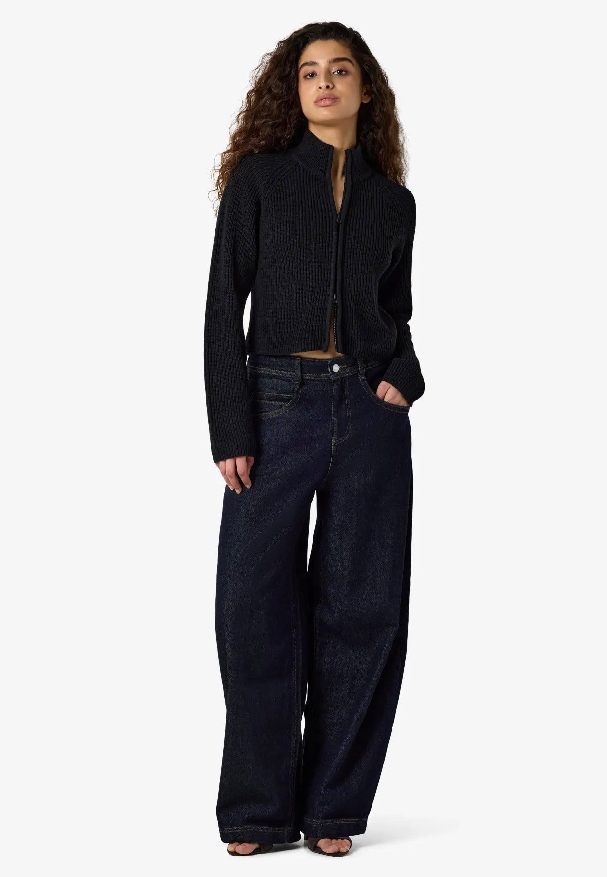 Noisy May Dara Zip Knit Black Cardigan | Women-Image
