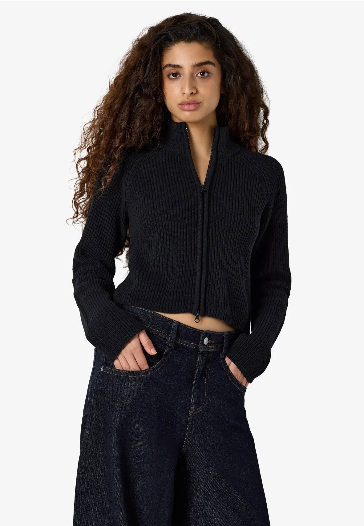 Noisy May Dara Zip Knit Black Cardigan | Women-Image
