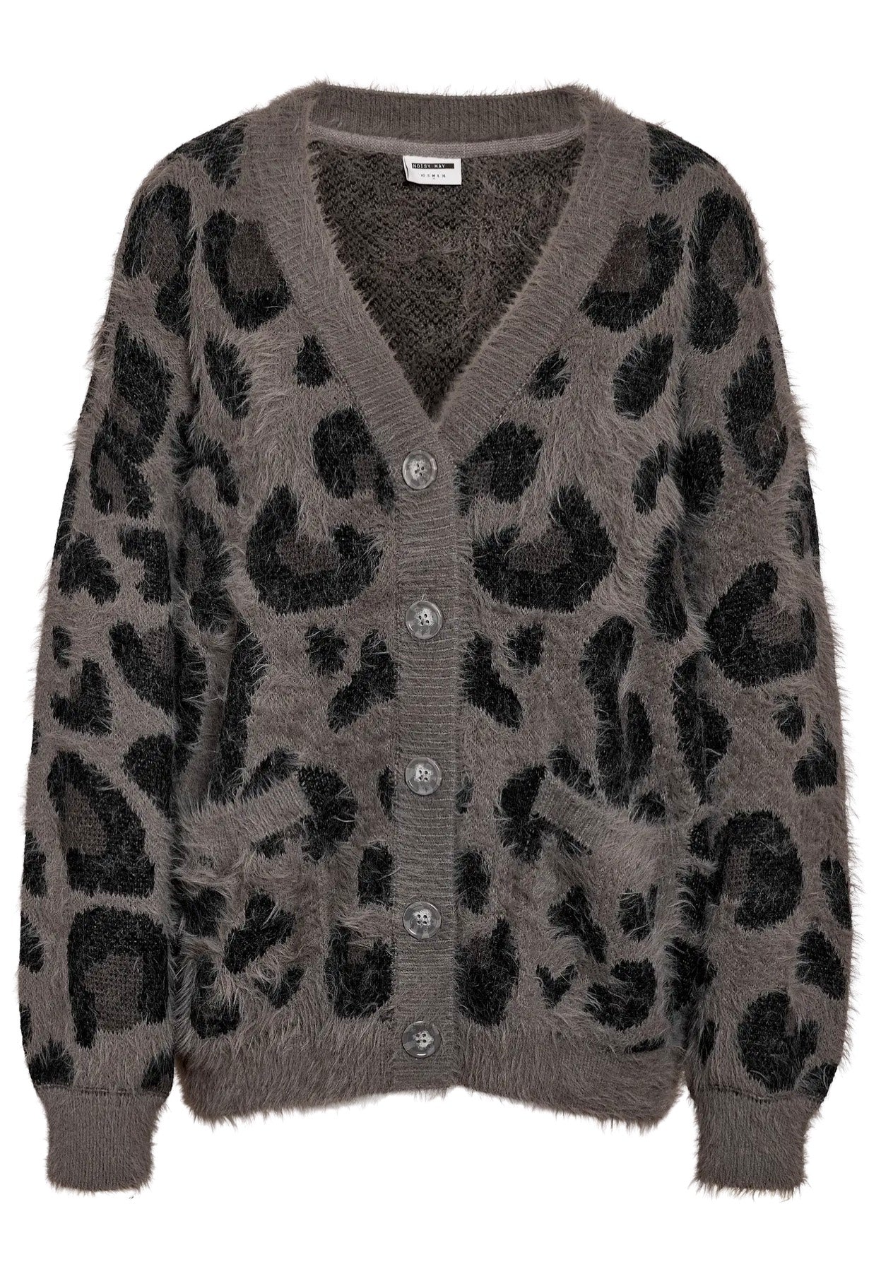 Noisy May - Flynn L/S V-Neck Charcoal Gray Leo - Cardigan | Women-Image
