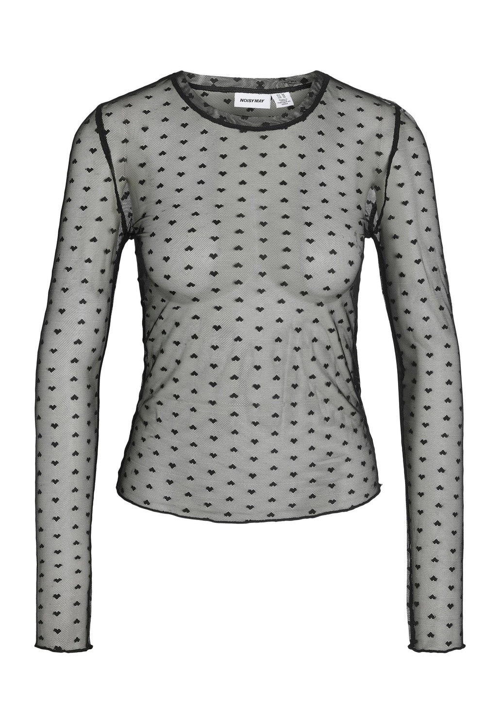Noisy May Judith Fitted Mesh O Neck Black Hearts Top | Women-Image