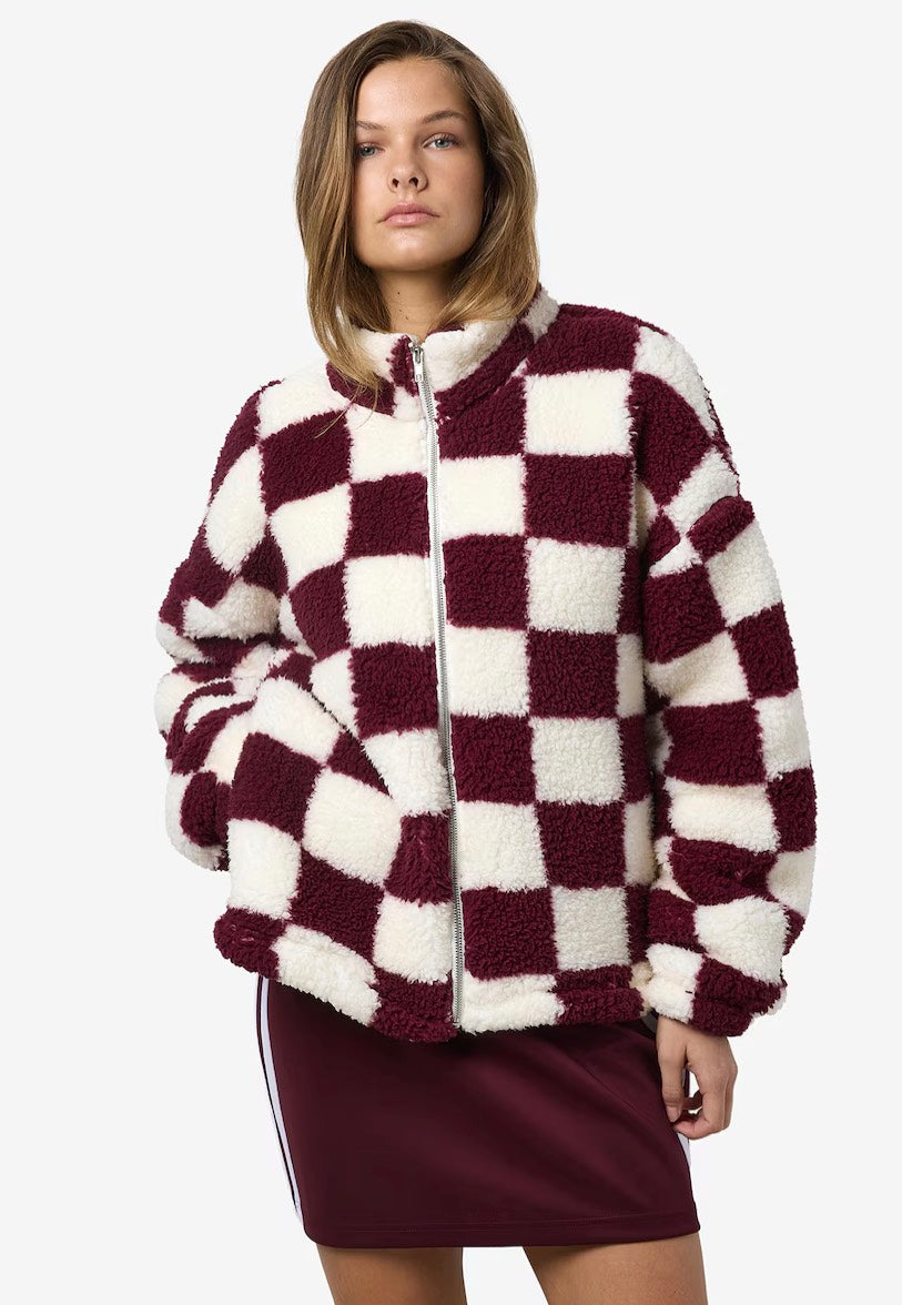 Noisy May - Luca Check Soft Fleece Wine Cloud Dancer - Jacket | Women-Image