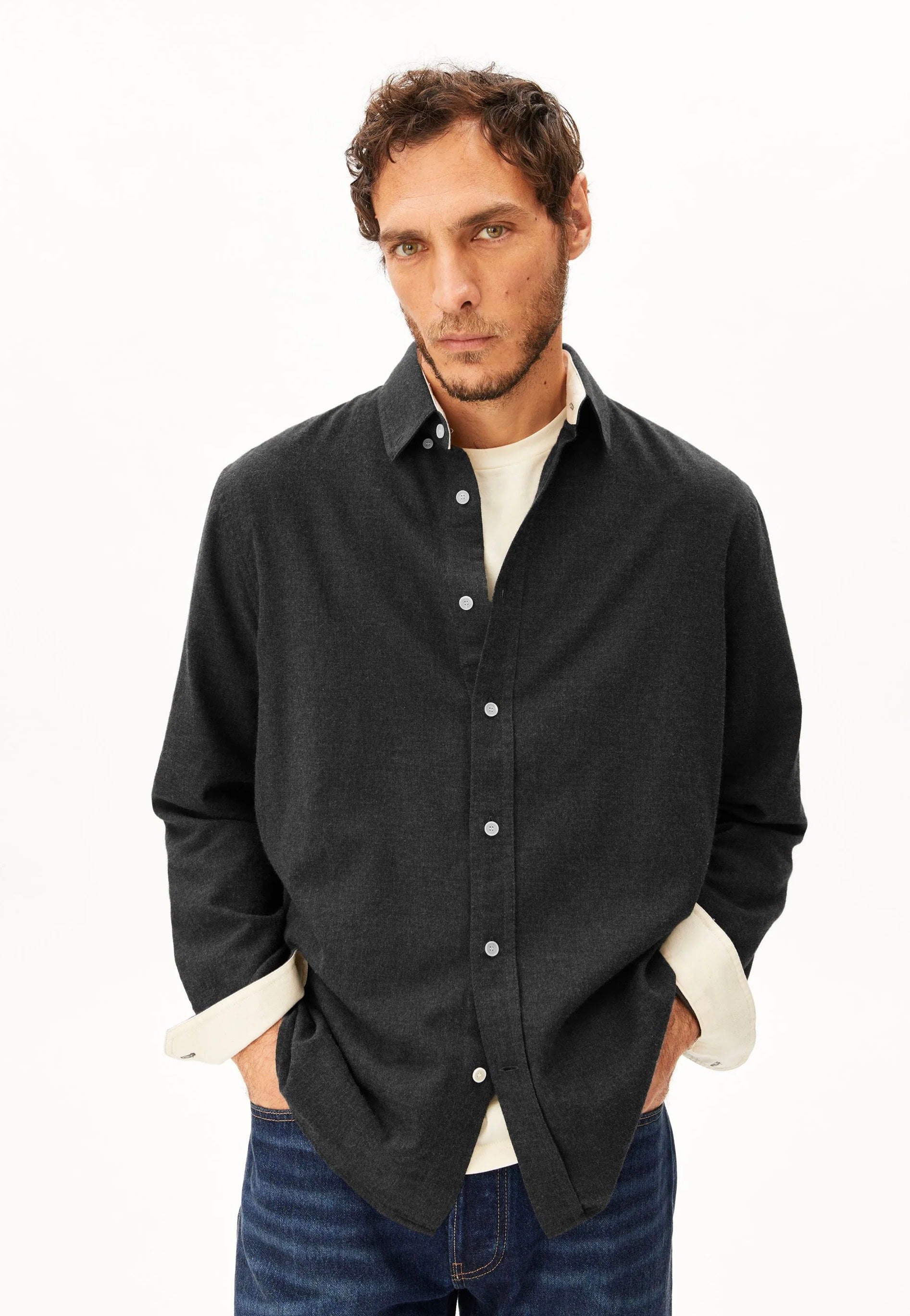 Armedangels - Araamo Flannel Anthrazit Melange - Shirt | Men-Image
