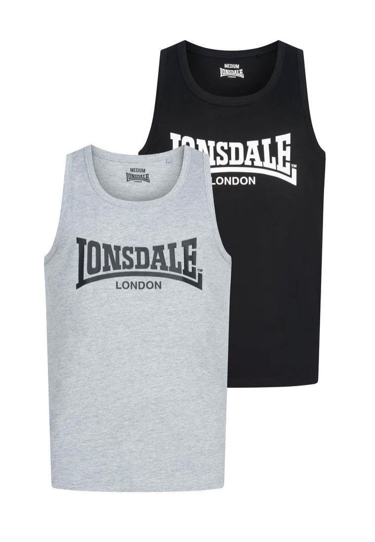 Lonsdale - Averham Pack Of 2 Black/Marl Grey - Tank | Men-Image