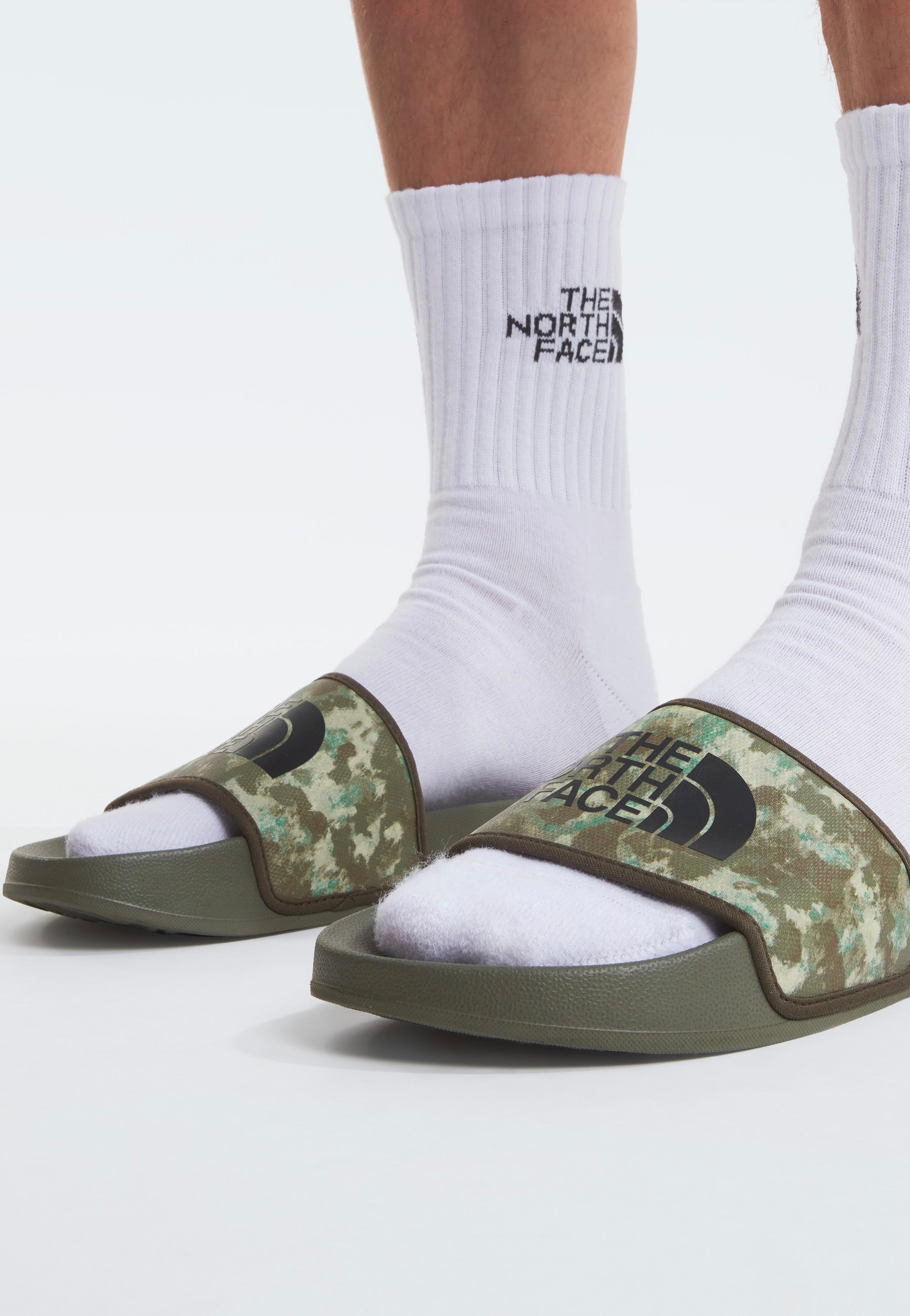 The North Face - Base Camp III Military Olive Stippled Camo Print/TNF Black - Slides | Men-Image