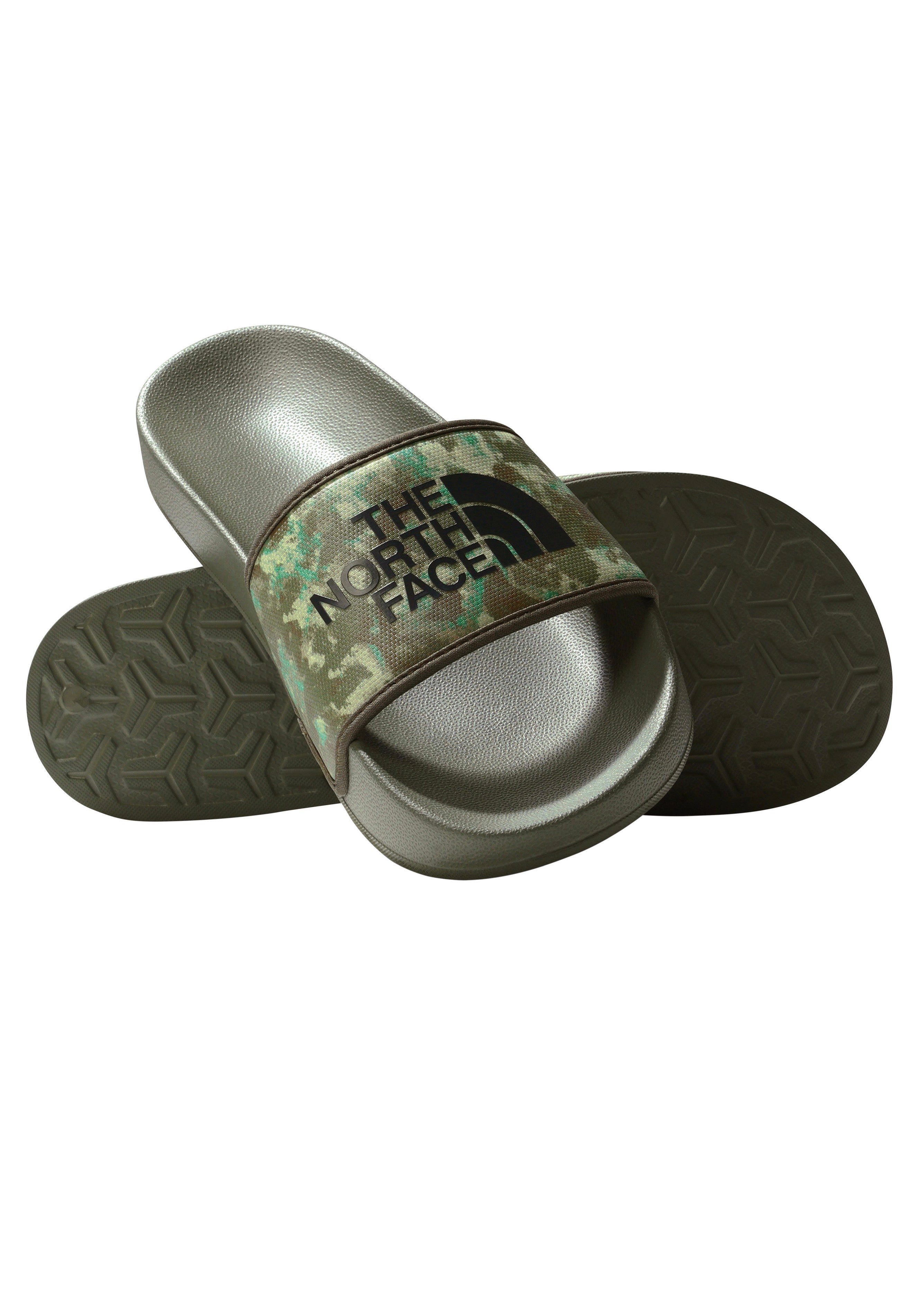 The North Face - Base Camp III Military Olive Stippled Camo Print/TNF Black - Slides | Men-Image