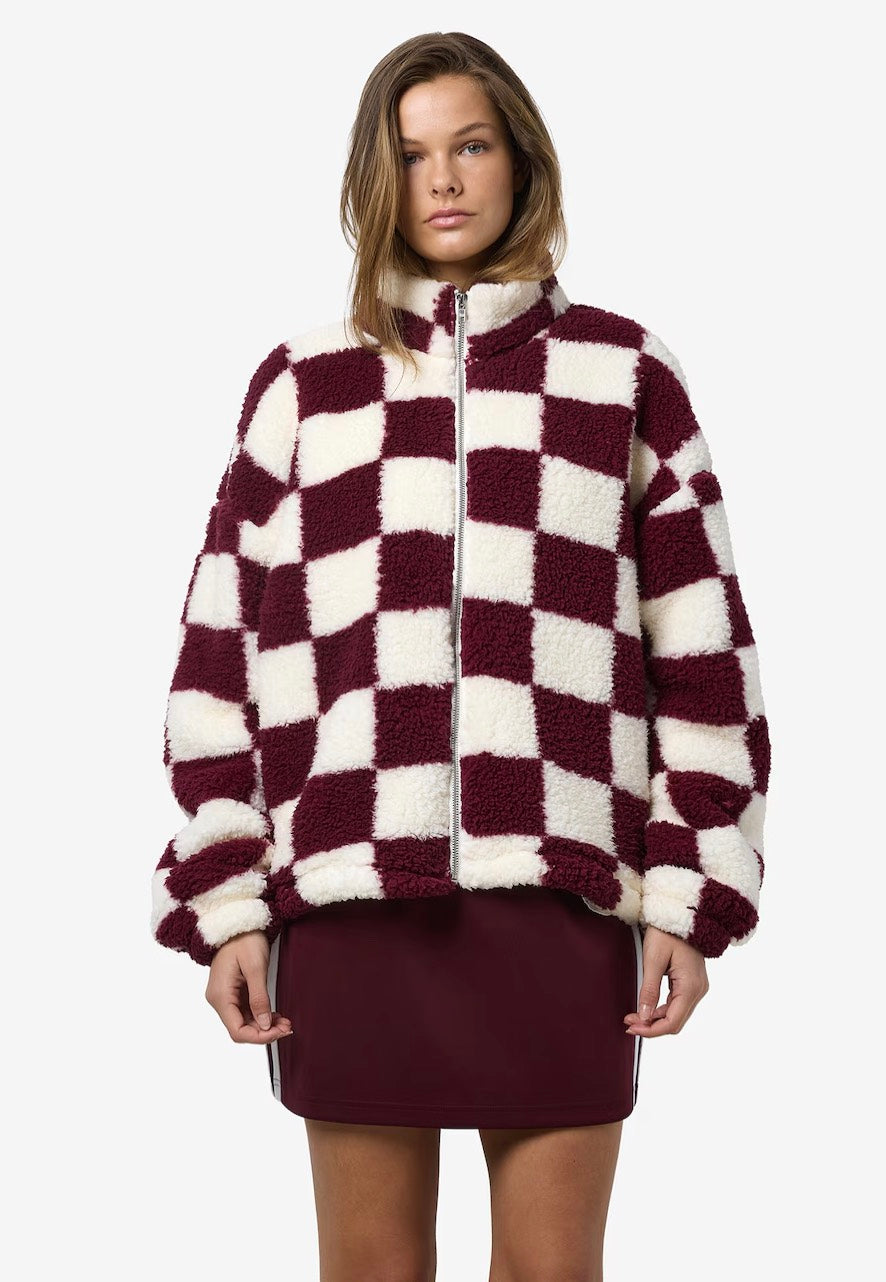 Noisy May - Luca Check Soft Fleece Wine Cloud Dancer - Jacket | Women-Image