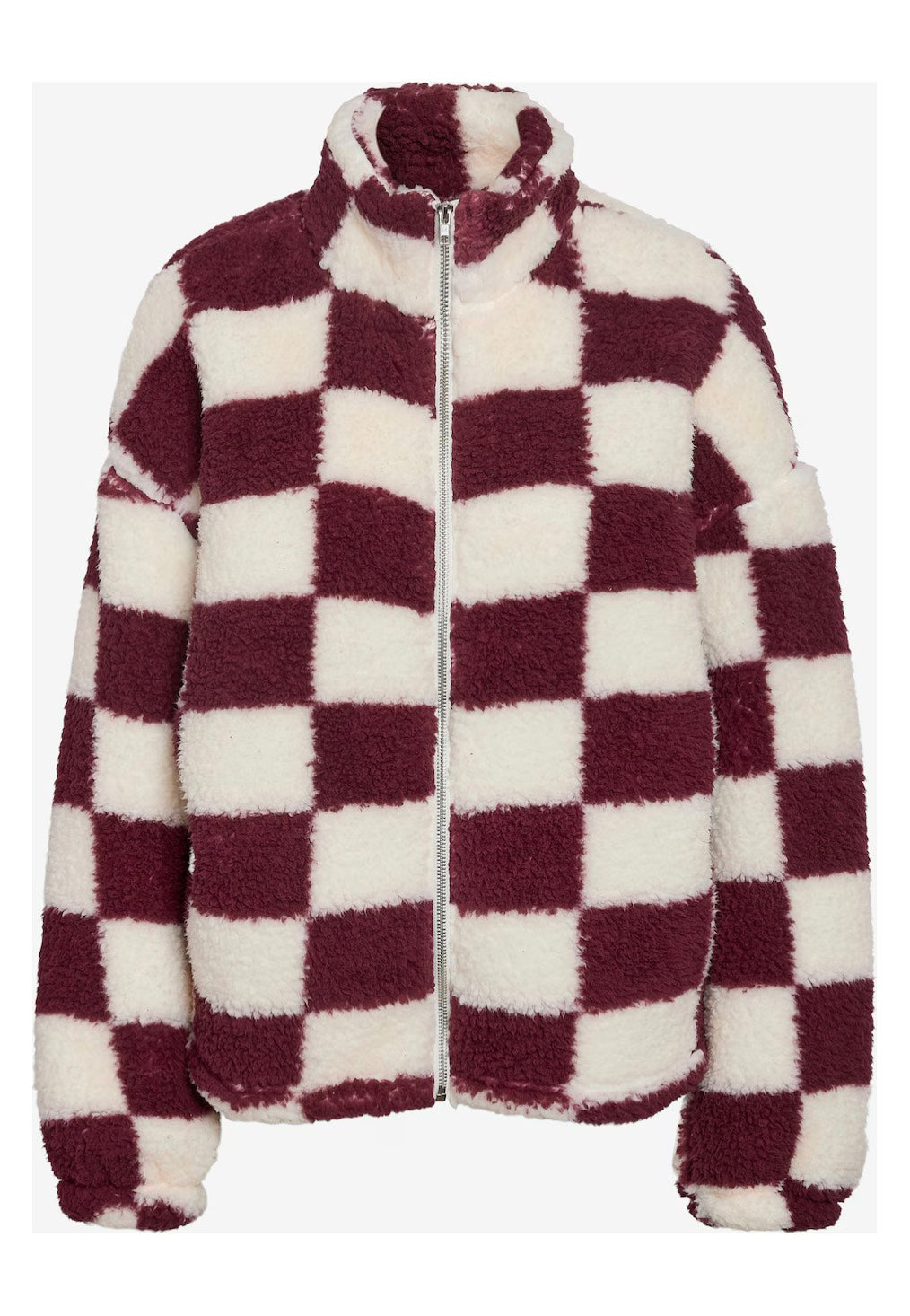 Noisy May - Luca Check Soft Fleece Wine Cloud Dancer - Jacket | Women-Image