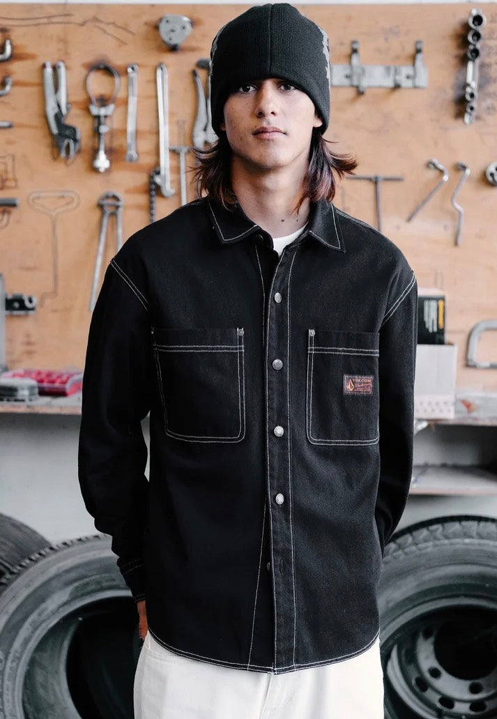 Volcom Levelstone Black/White Hemd | Men-Image