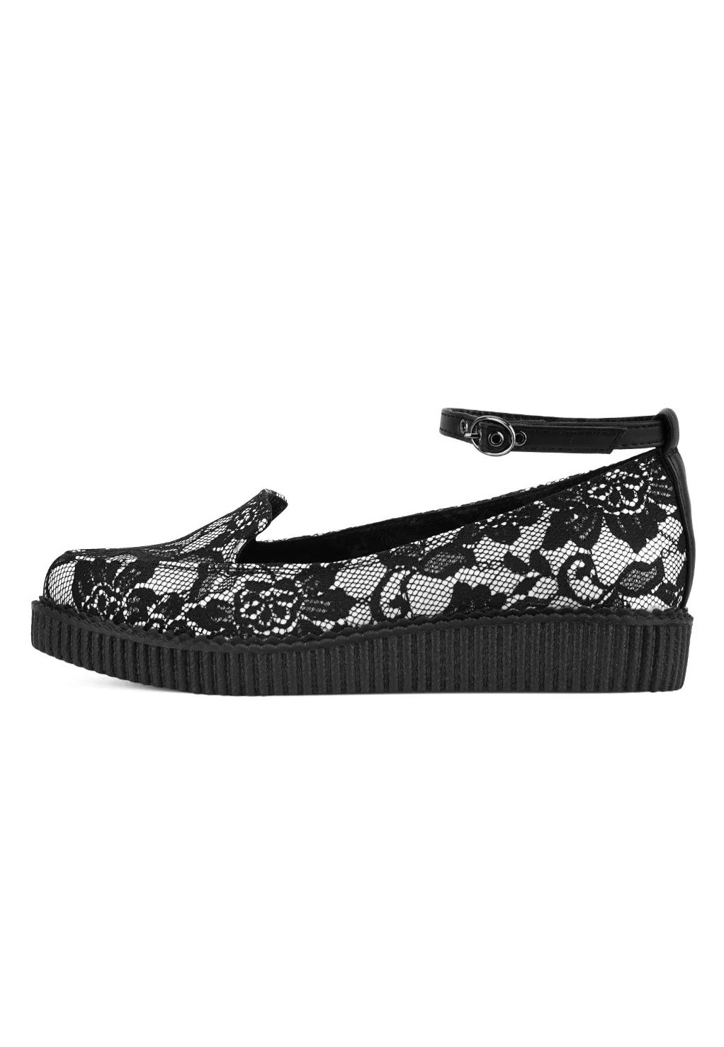 T.U.K. - Ballet Creeper Ankle Strap Black/White Lace - Girl Shoes | Women-Image