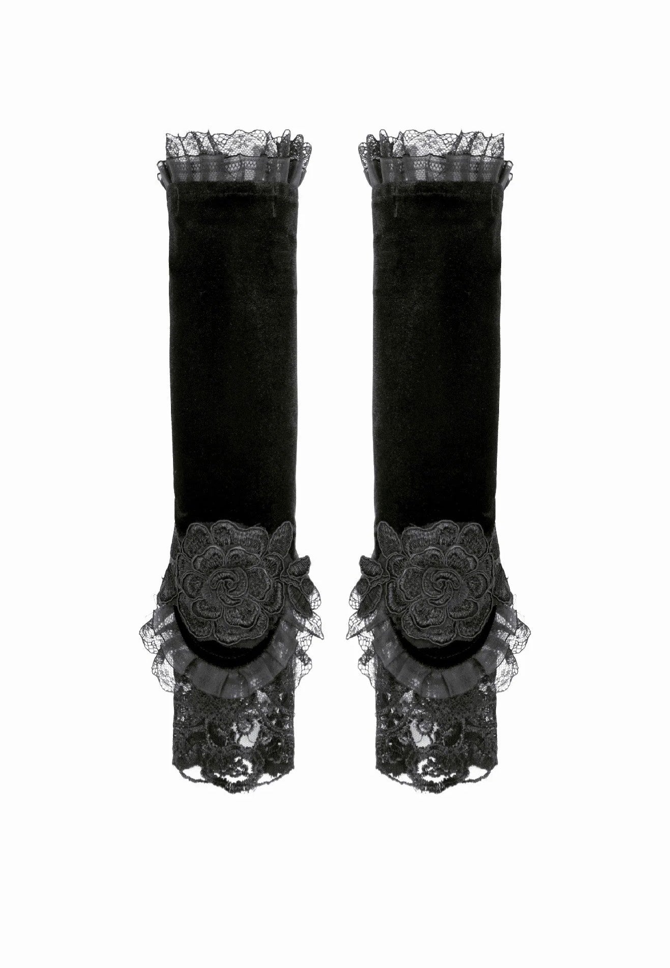 Dark In Love Gothic Romantic Vintage Velvet Black Arm Warmers | Women-Image