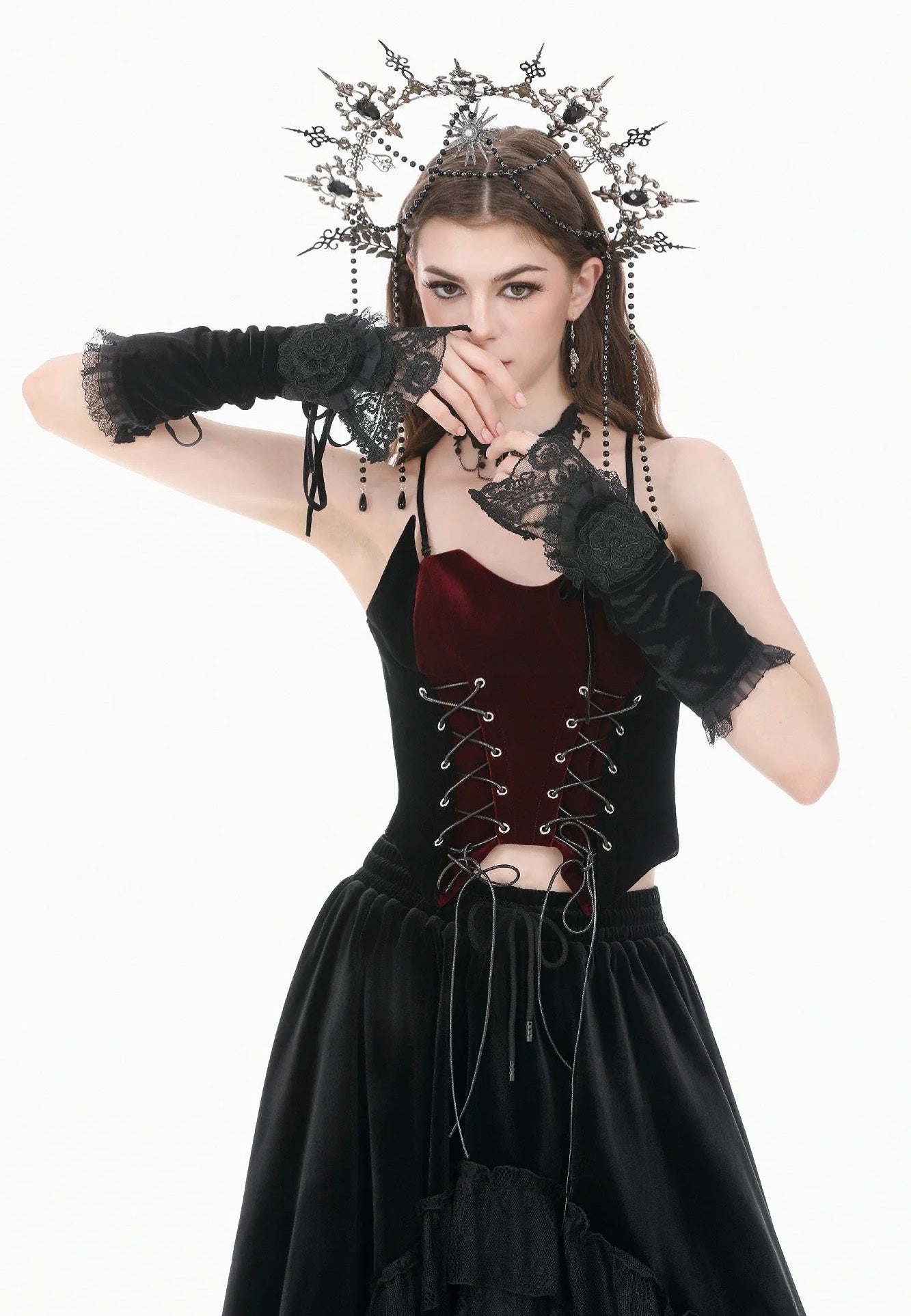 Dark In Love Gothic Romantic Vintage Velvet Black Arm Warmers | Women-Image