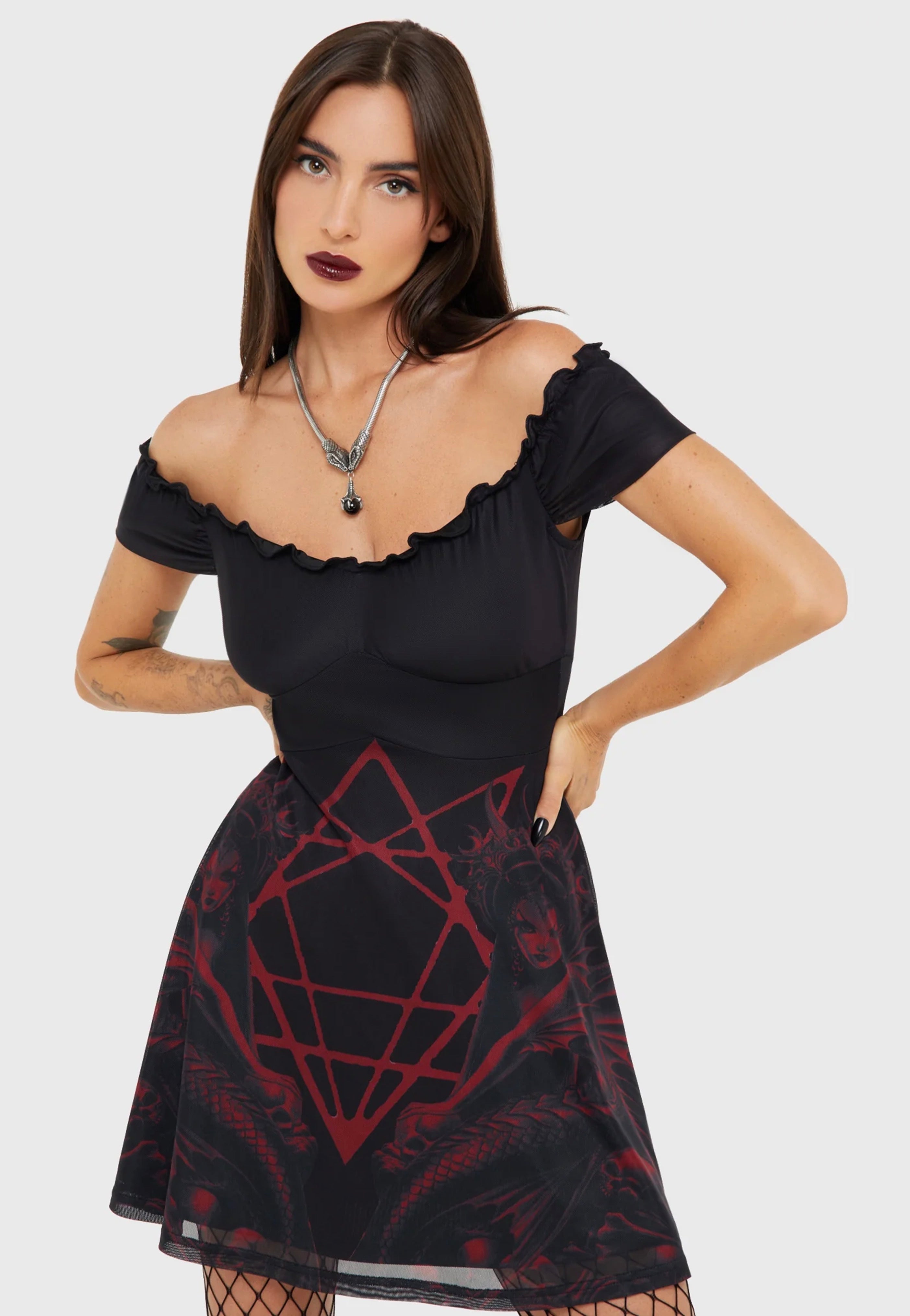 Killstar x Alchemy England - Atargatis Black/Red - Dress | Women-Image