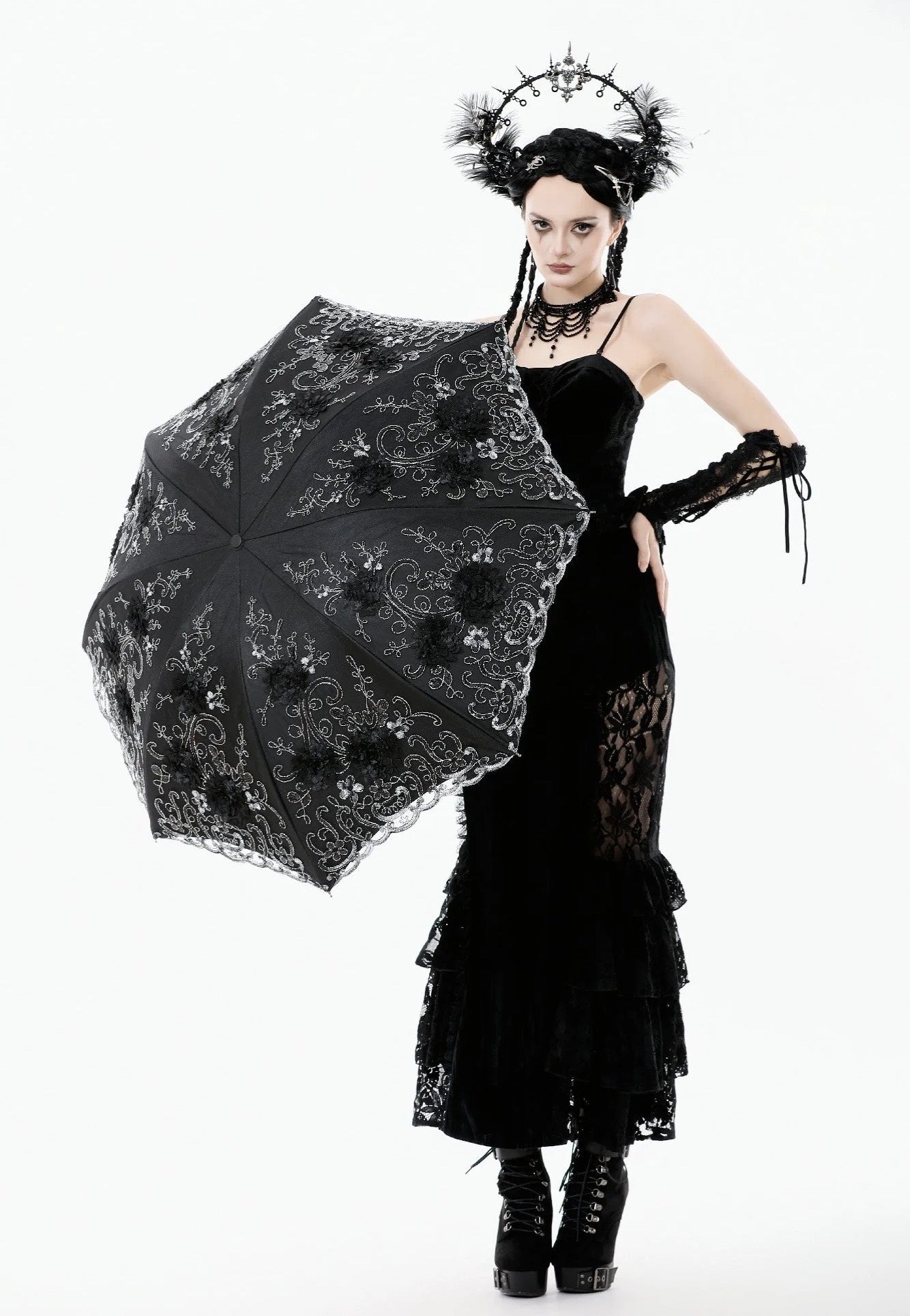 Dark In Love - Elegant White Gothic Rose Lace - Umbrella | Neutral-Image