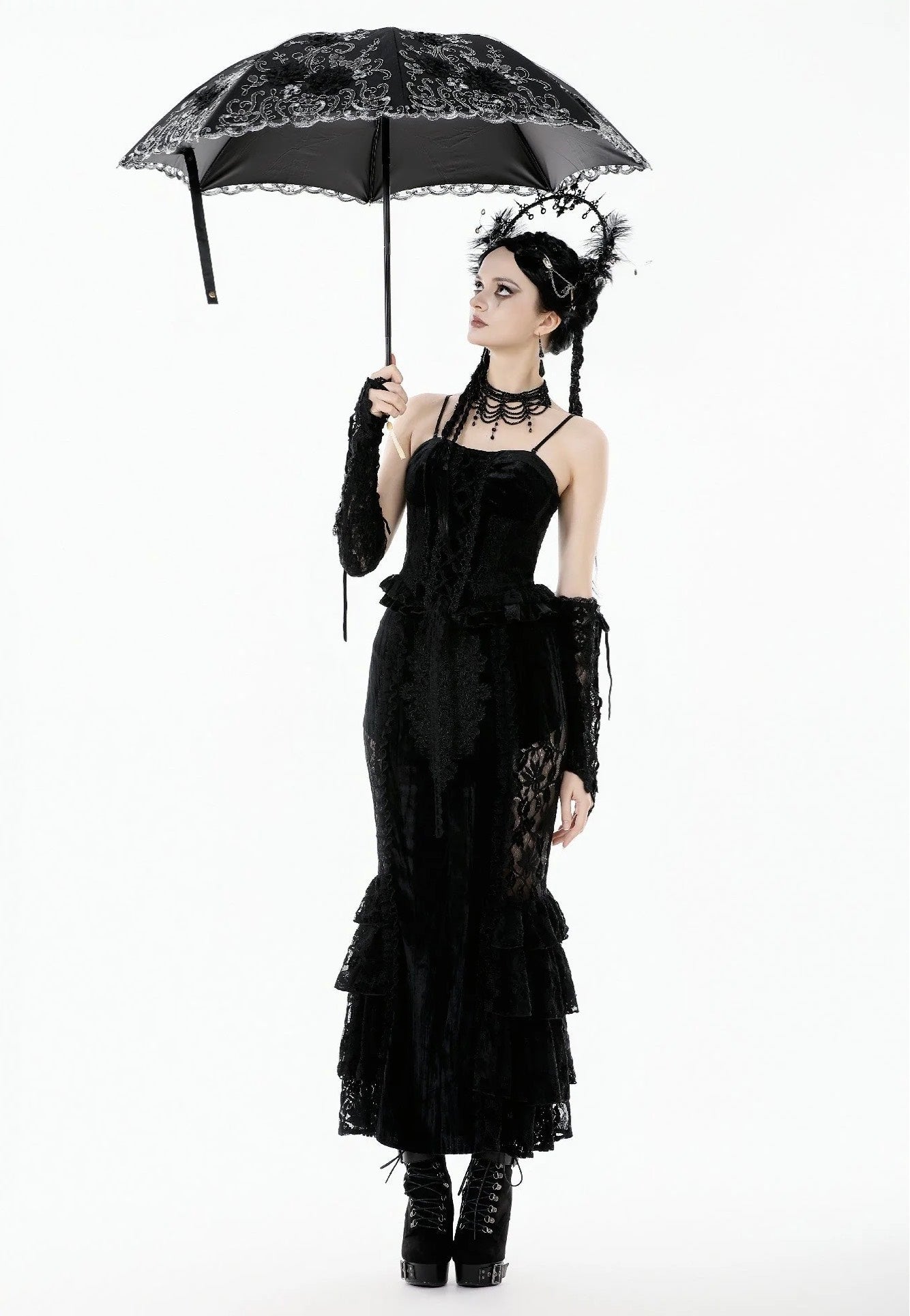 Dark In Love - Elegant White Gothic Rose Lace - Umbrella | Neutral-Image