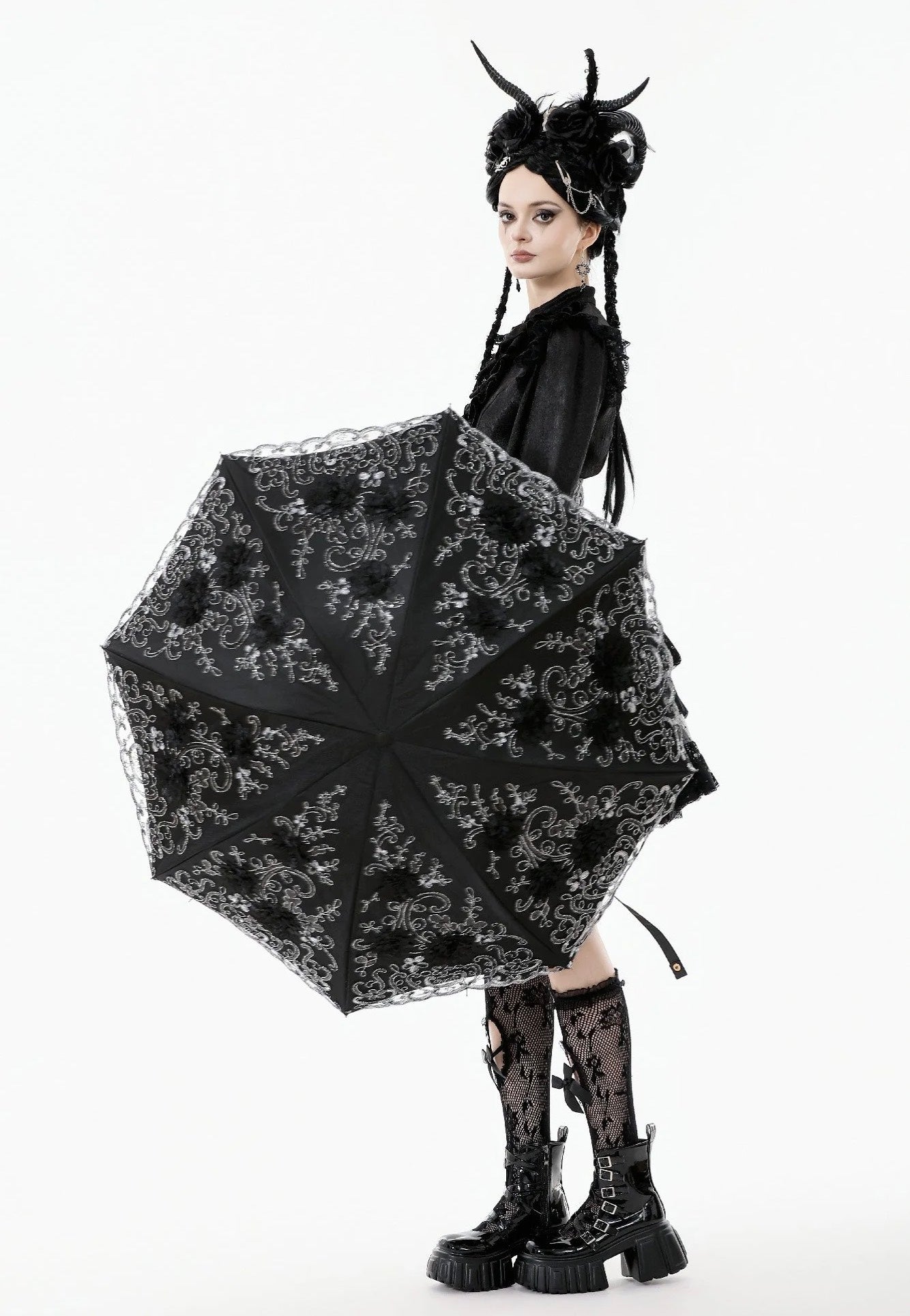 Dark In Love - Elegant White Gothic Rose Lace - Umbrella | Neutral-Image