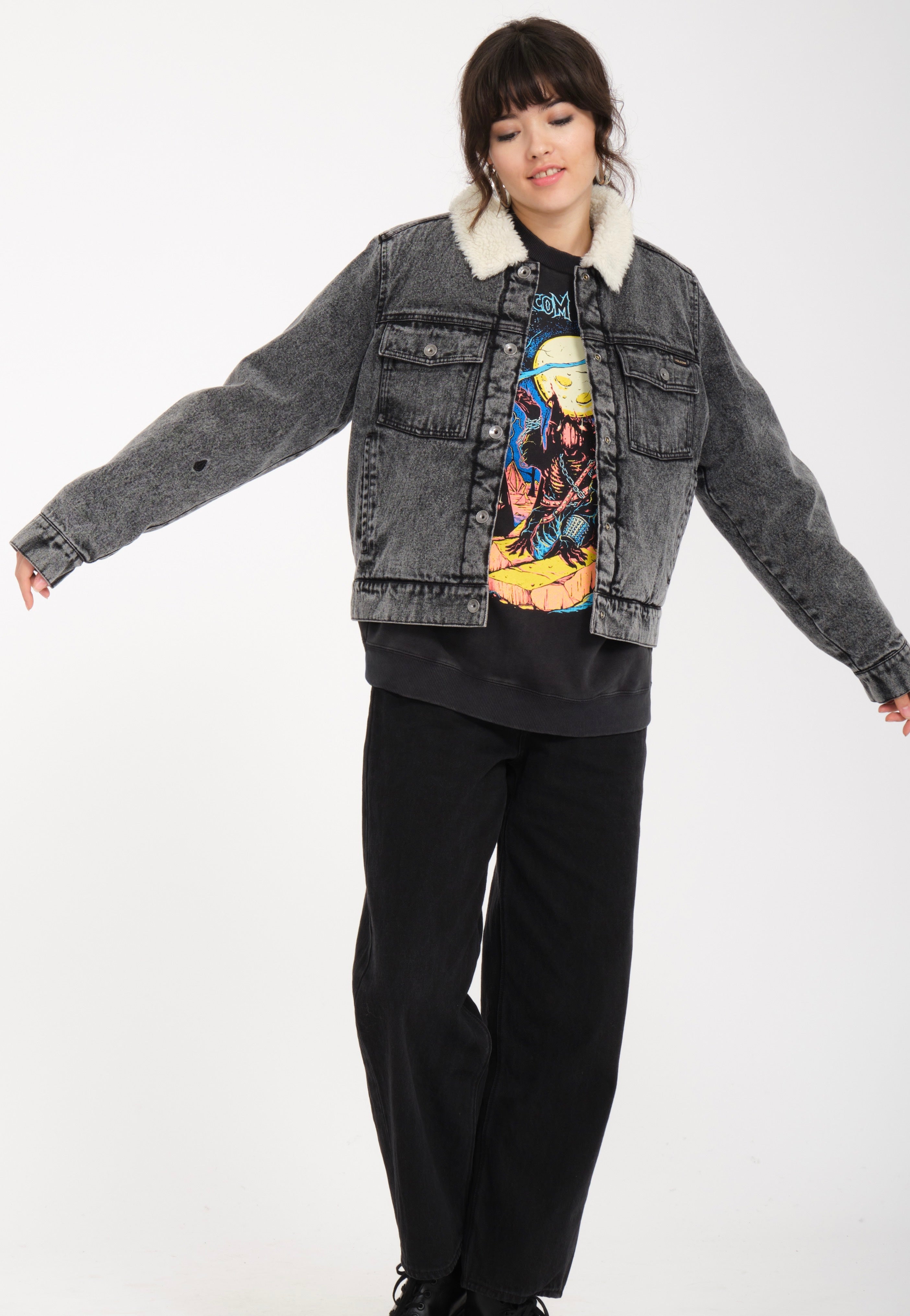 Volcom - Radstone Sherpa Black - Jeans Jacket | Women-Image