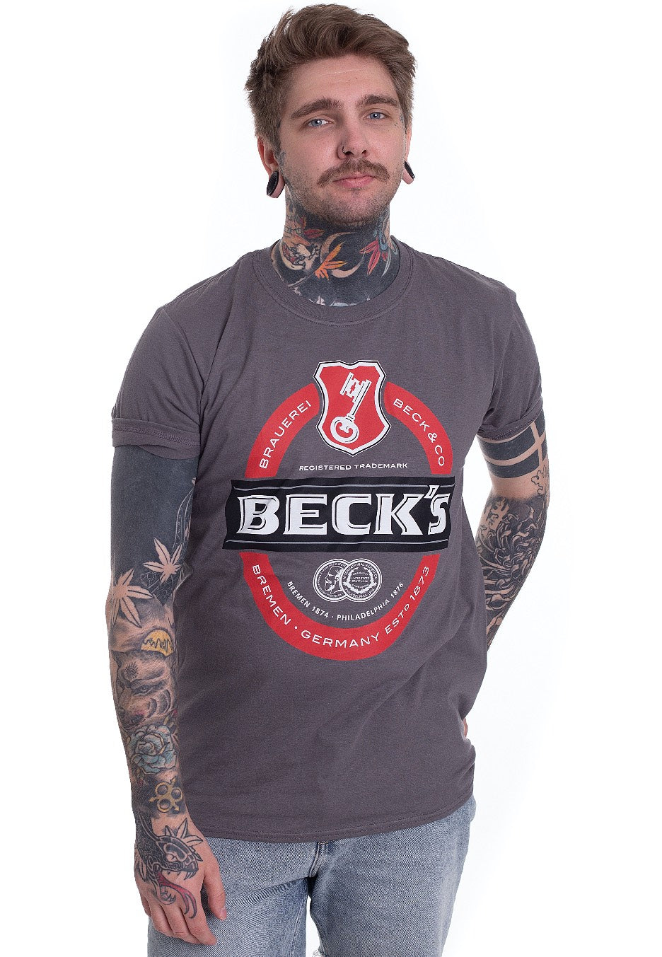 Beck's - Label Logo Grey - T-Shirt | Men-Image