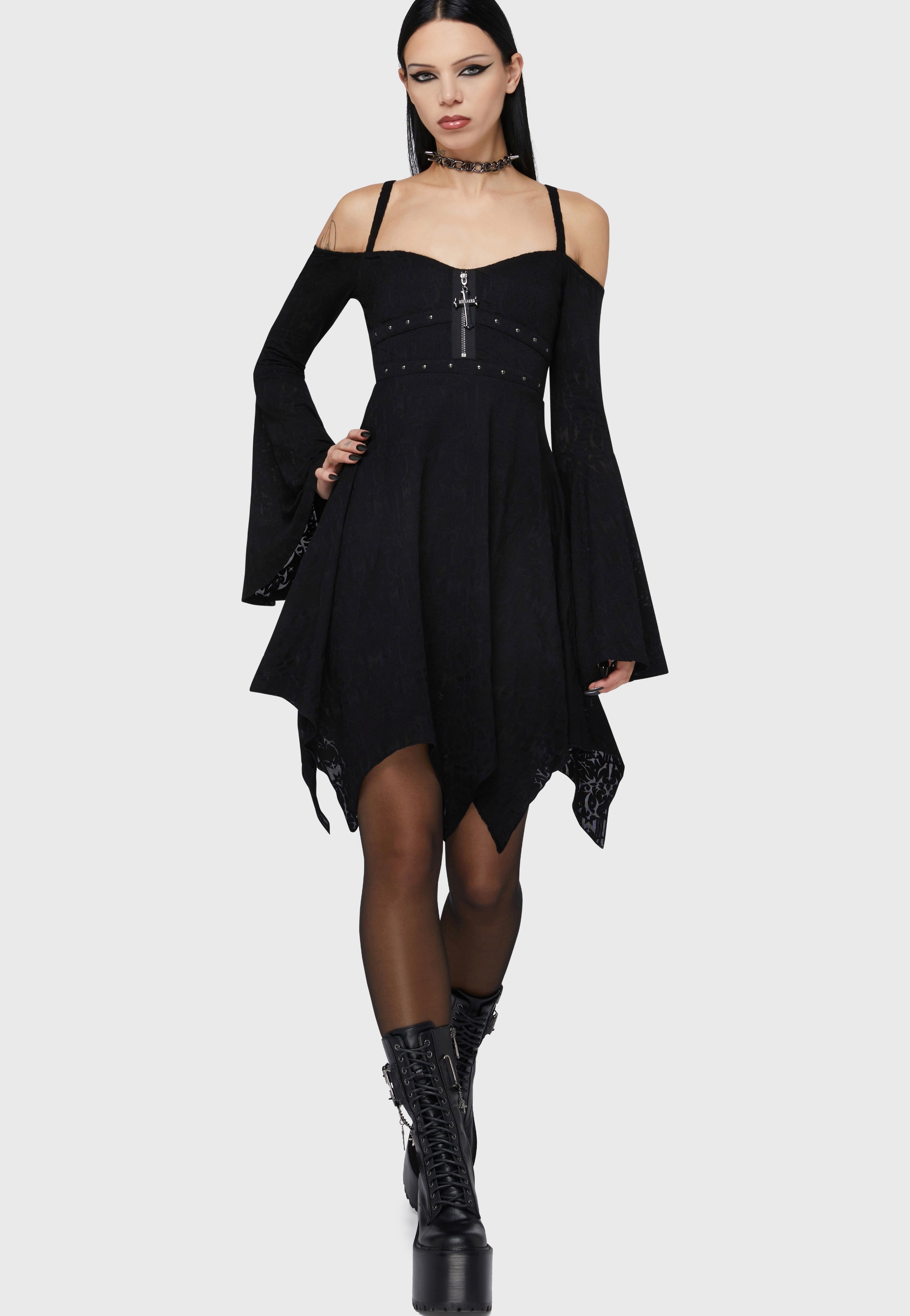 Killstar x Motionless In White - Black Damask Black - Dress | Women-Image