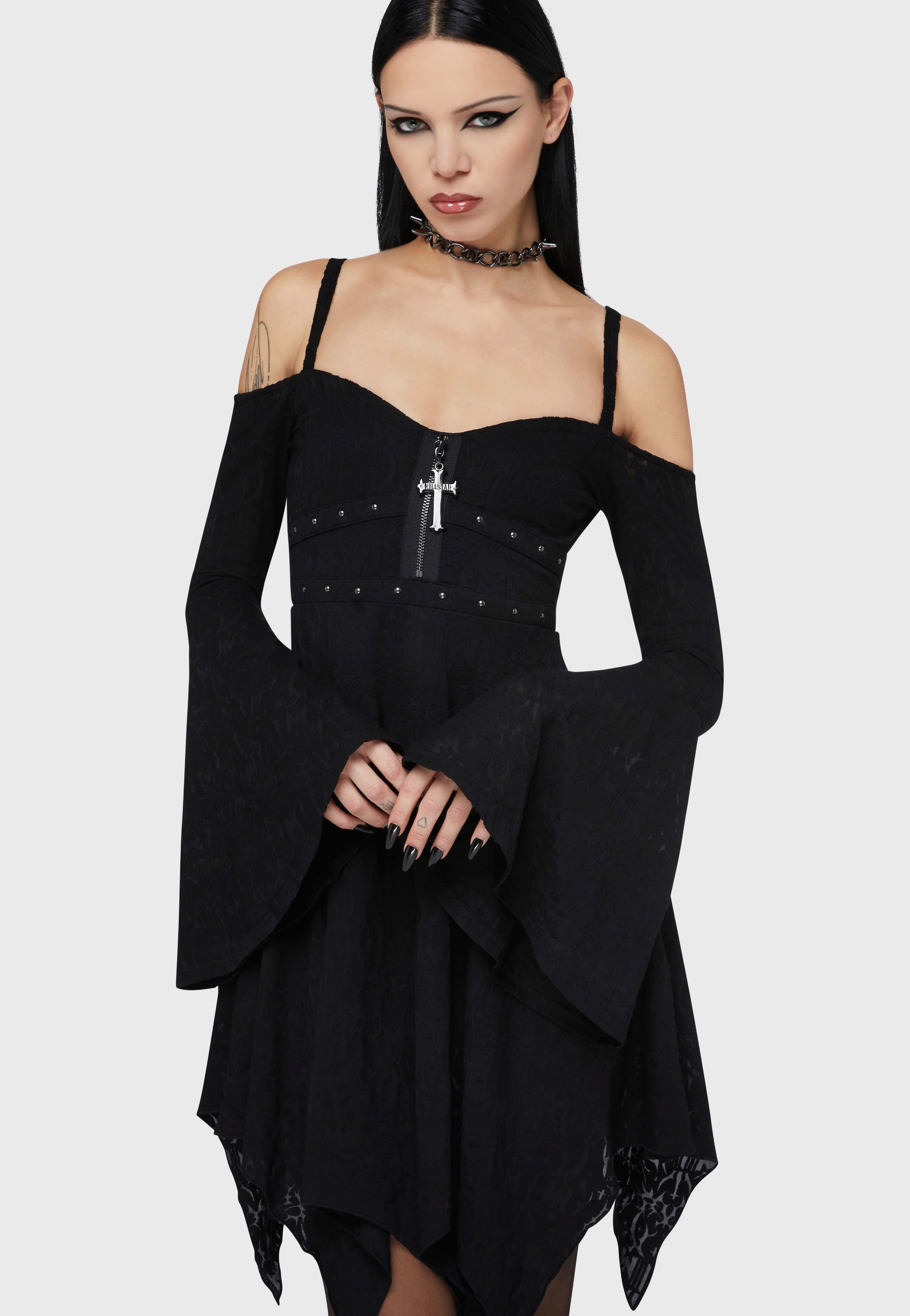 Killstar x Motionless In White - Black Damask Black - Dress | Women-Image