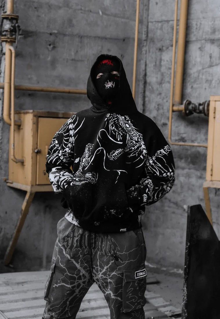 Stay Cold Apparel Black Spine Heavy Oversized Black Hoodie | Men-Image