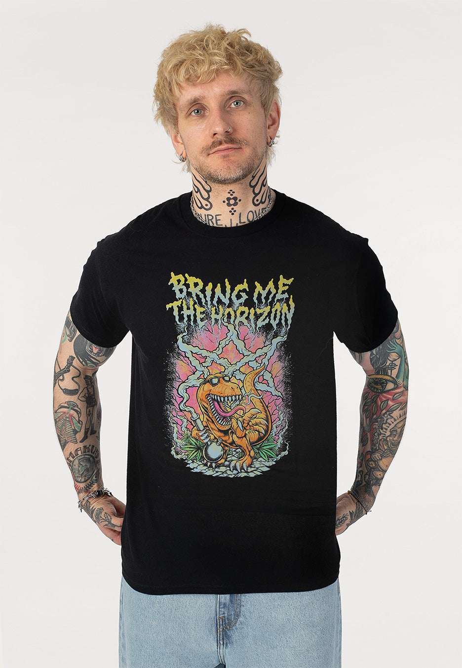 Bring Me The Horizon Smoking Dinosaur T-Shirt | Men-Image