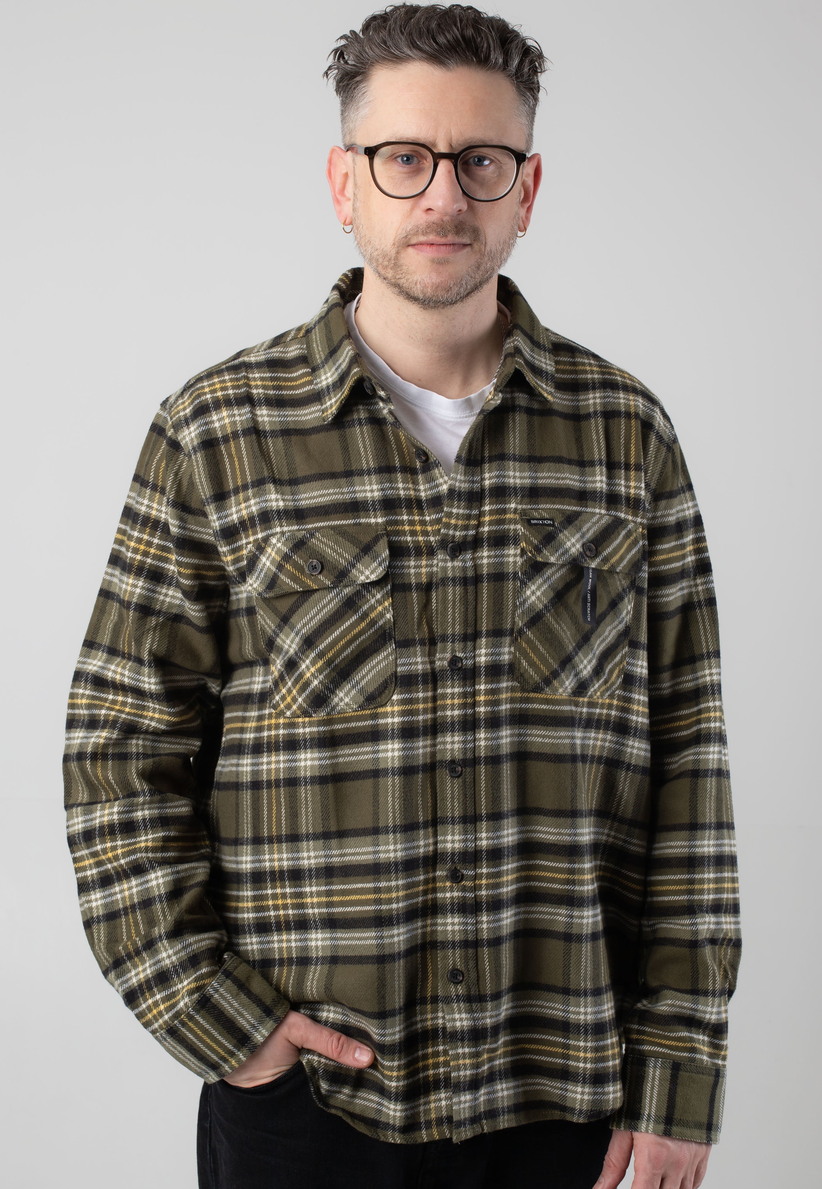 Brixton - Bowery Flannel Ivy Green/Olive Surplus/Black - Shirt | Men-Image