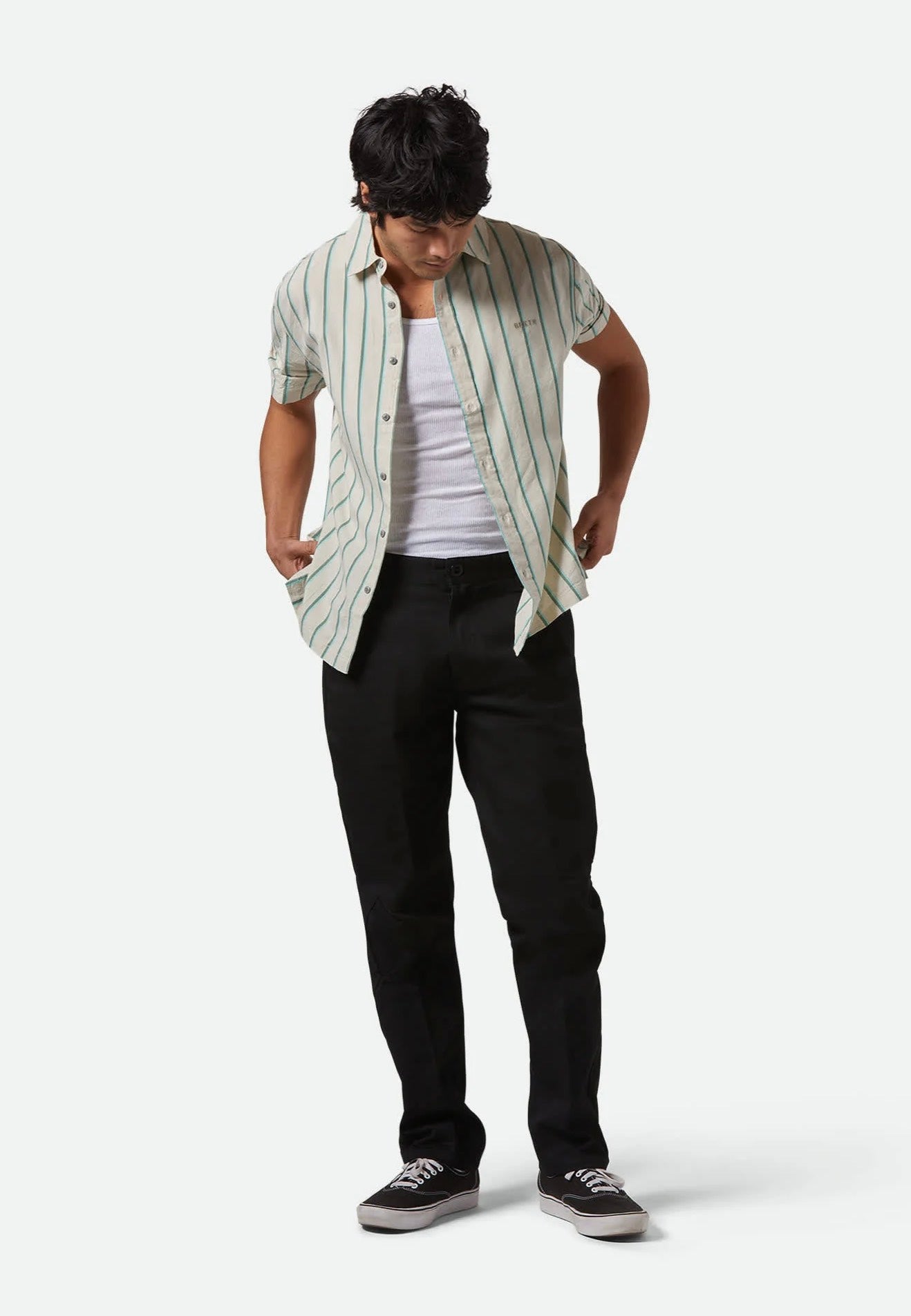 Brixton - Cru Stripe Beige/Pine Needle/Aquatic Gree - Shirt | Men-Image