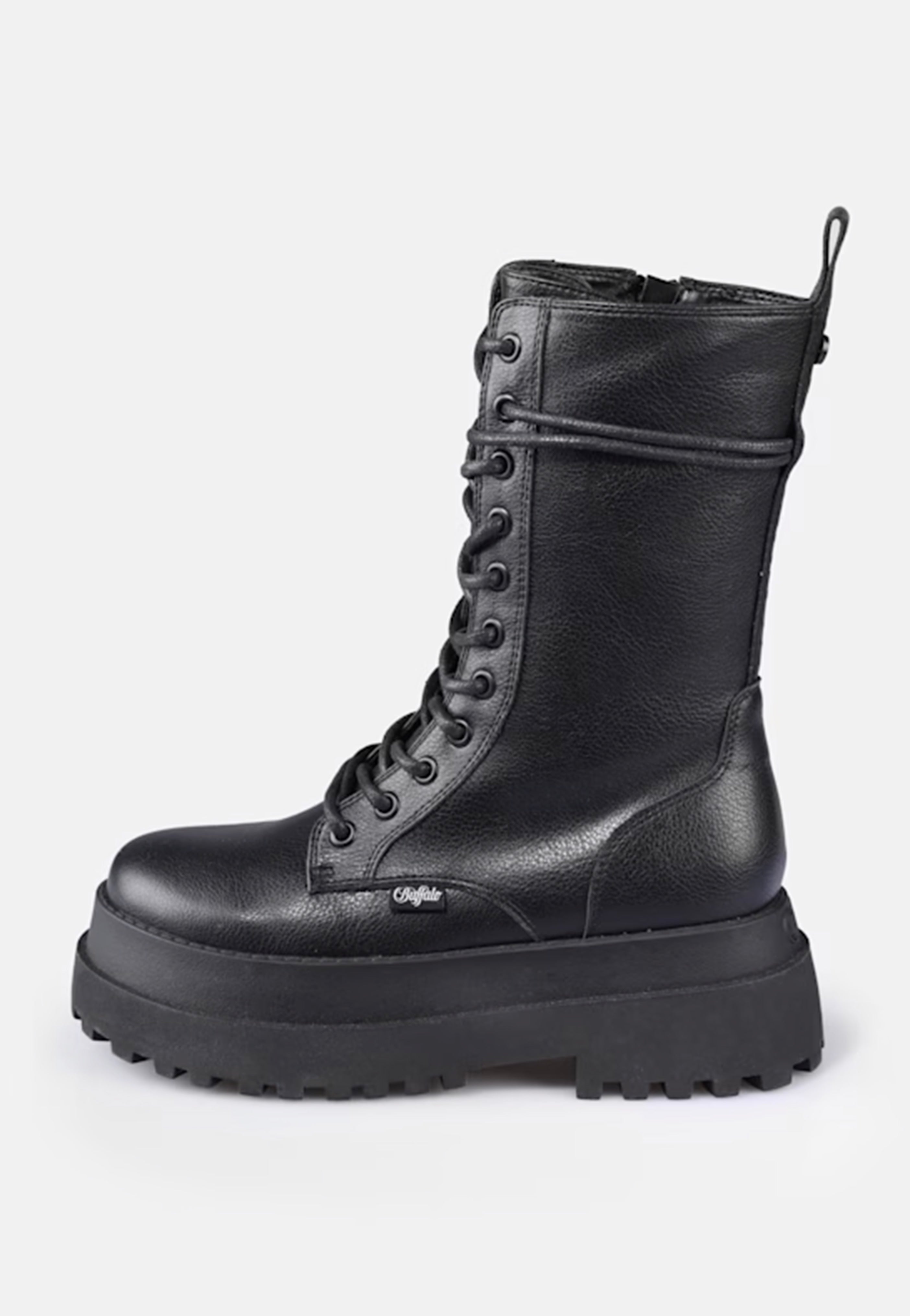 Buffalo - Pluto Lace Up Mid Vegan Nappa Black - Girl Shoes | Women-Image