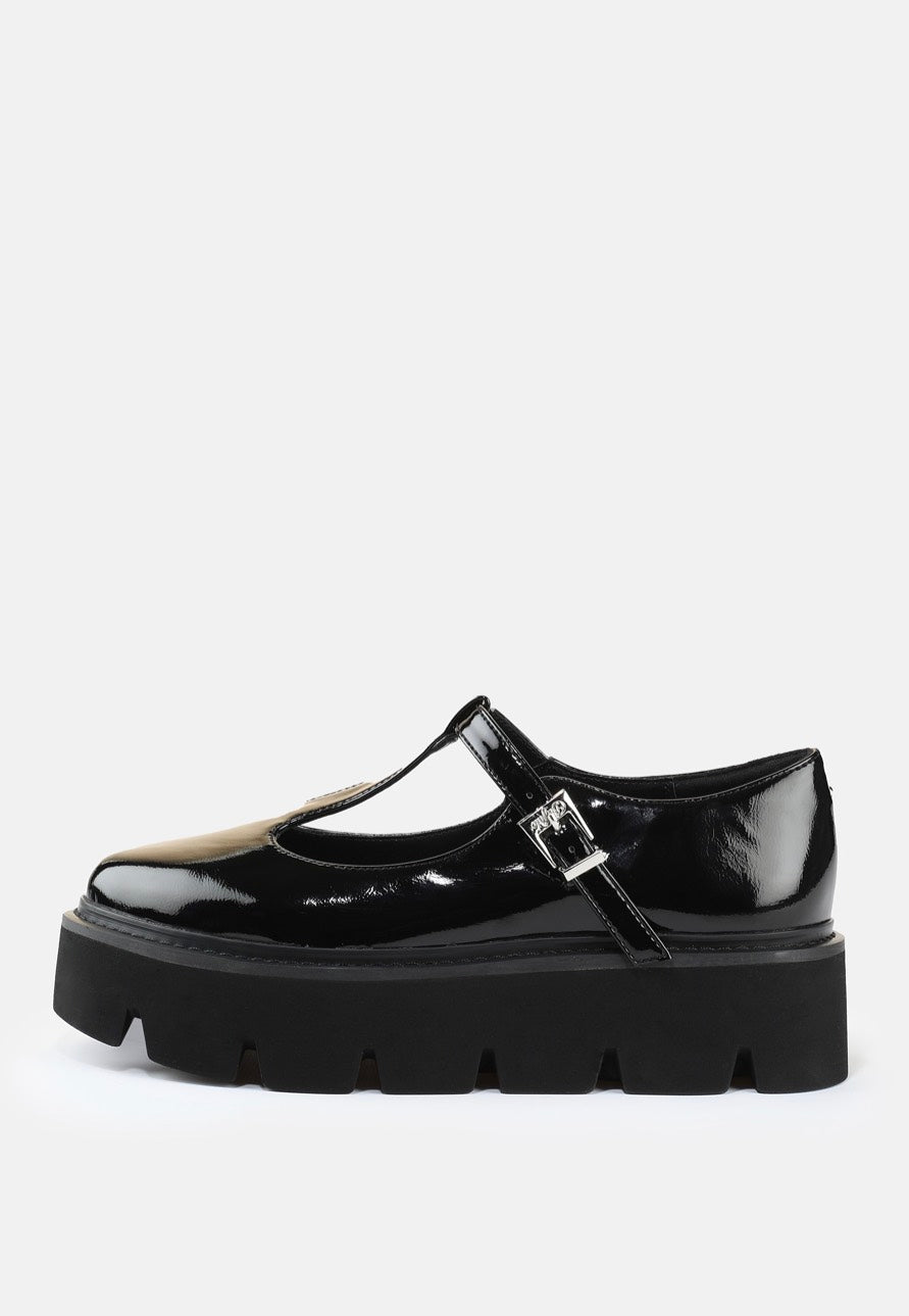 Buffalo Darya T-Strap Vegan Patent Black Sandalias para chica | Women-Image