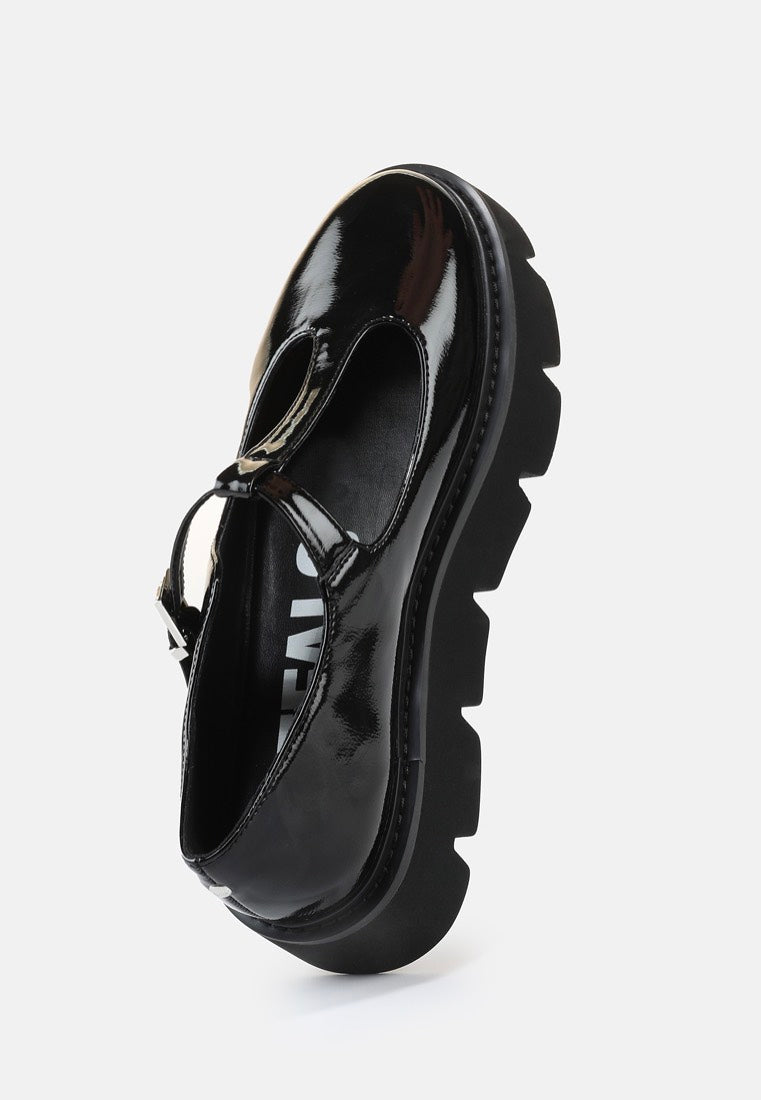 Buffalo Darya T-Strap Vegan Patent Black Sandalias para chica | Women-Image