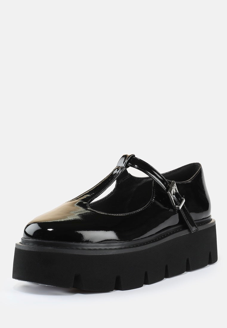 Buffalo Darya T-Strap Vegan Patent Black Sandalias para chica | Women-Image