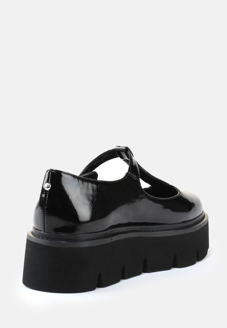 Buffalo Darya T-Strap Vegan Patent Black Sandalias para chica | Women-Image