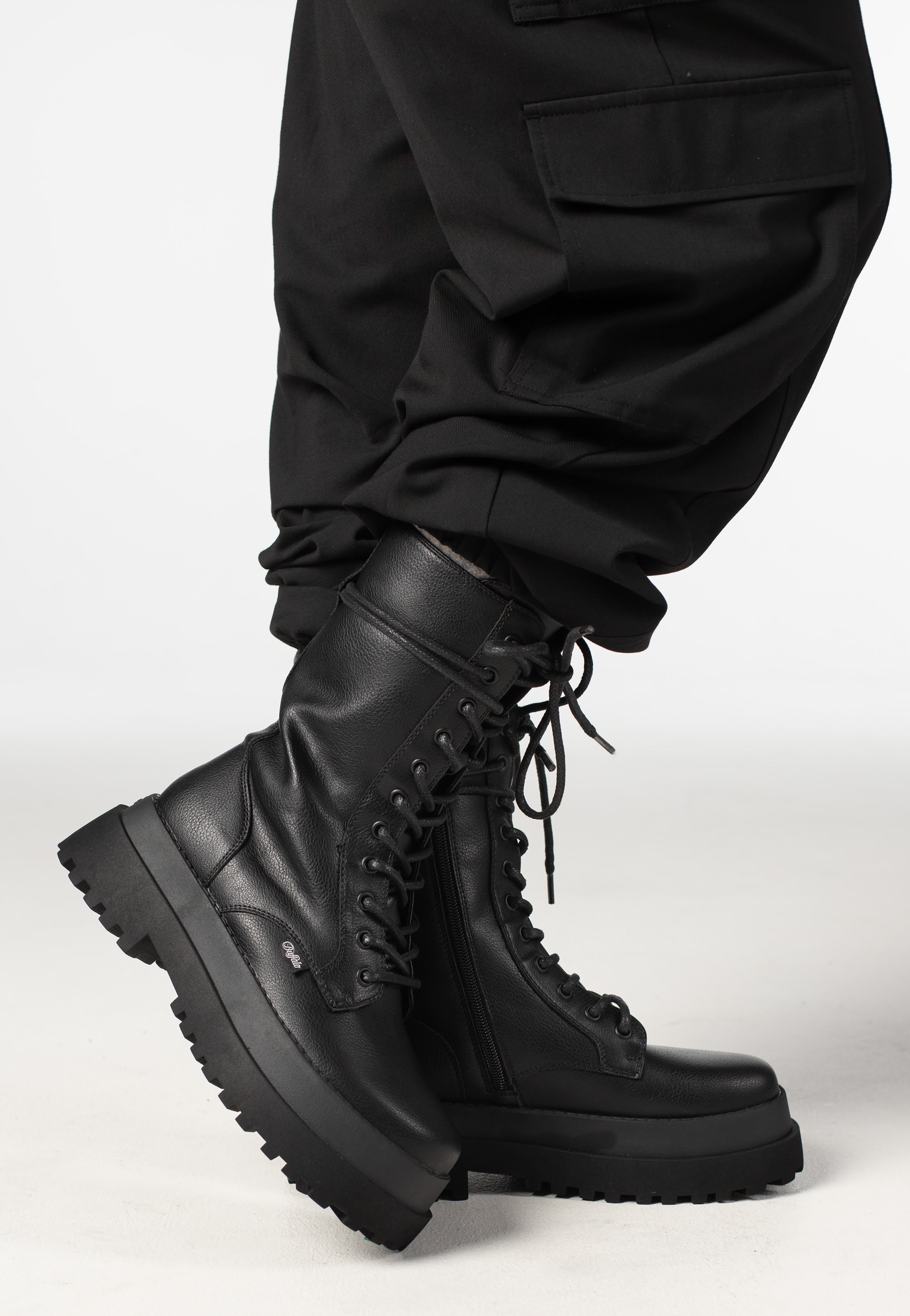 Buffalo - Pluto Lace Up Mid Vegan Nappa Black - Girl Shoes | Women-Image